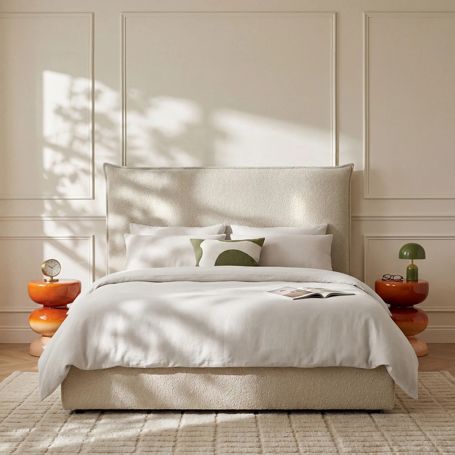 Cabeceira de cama em tecido bouclé 166 x 111 cm - Bege - 1