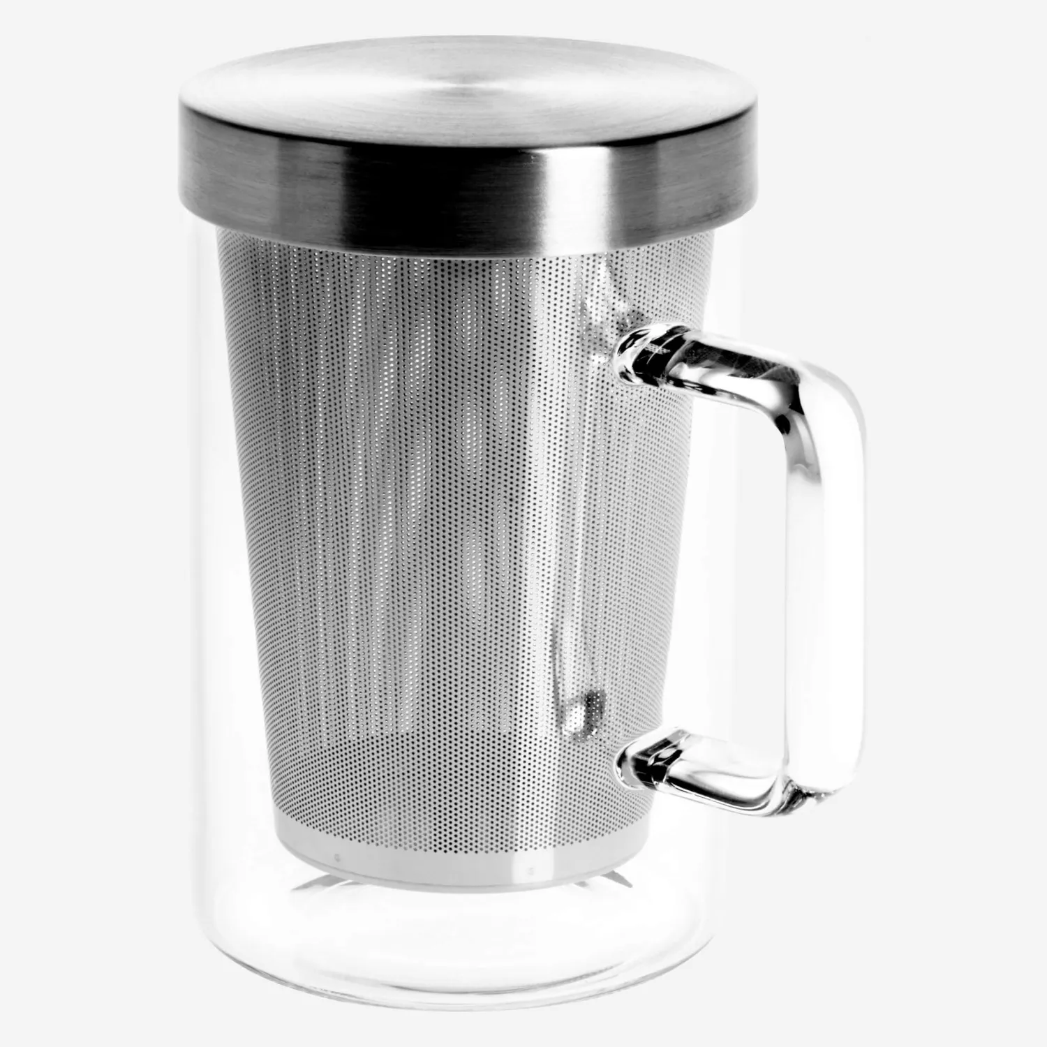 Lot de 4 mugs en verre 12cm avec filtre intégré en inox - 1