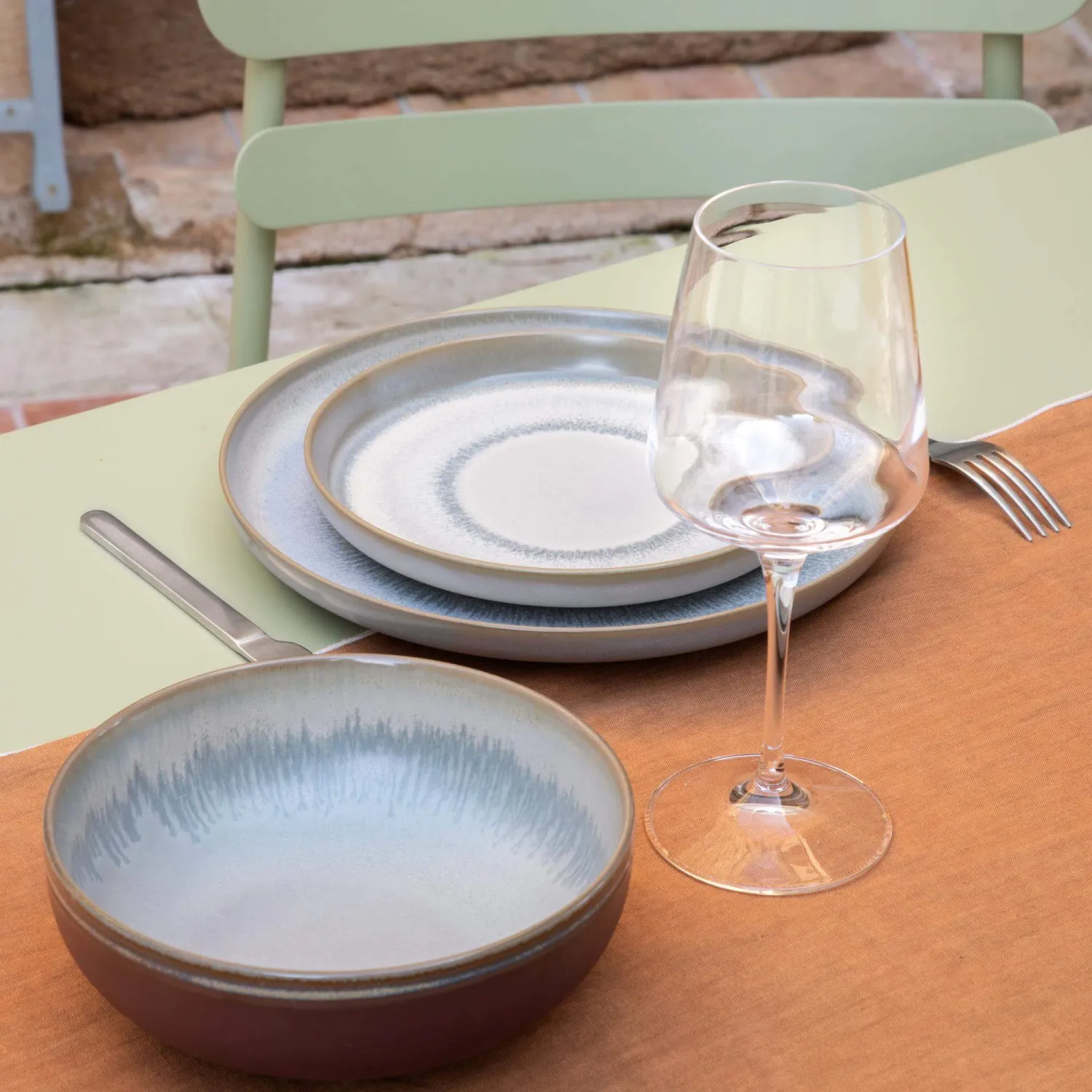 Lot de 4 bols en grès - 17,5 cm - Bleu et marron - 1