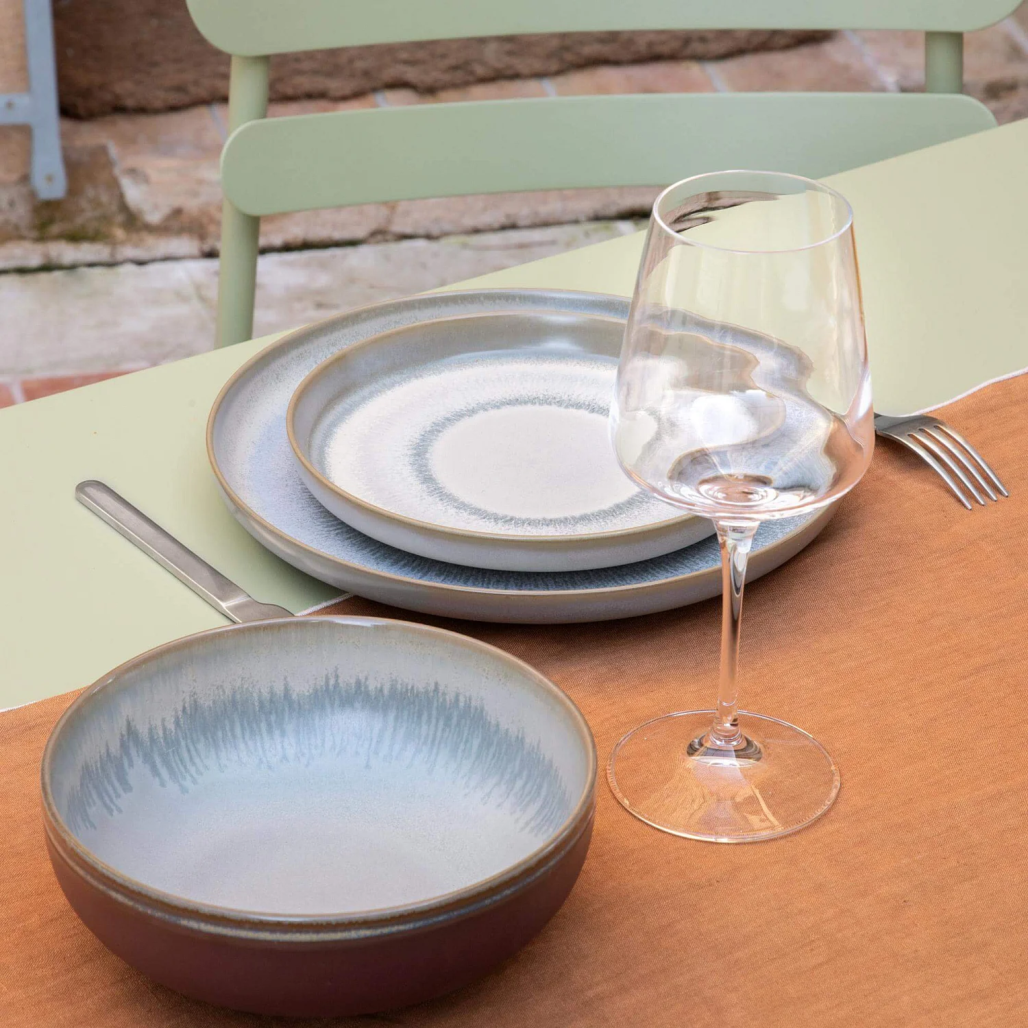 Lot de 4 bols en grès - 17,5 cm - Bleu et marron - 1