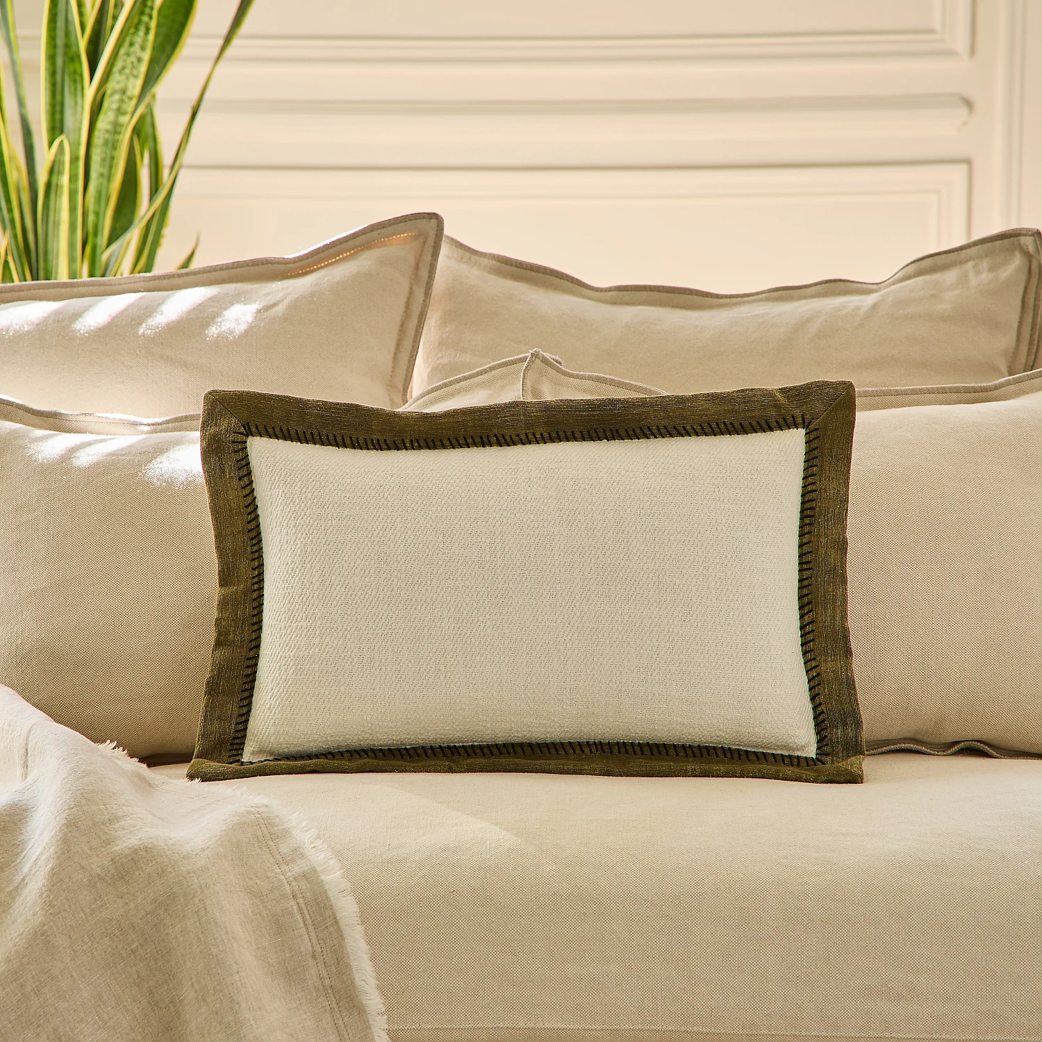 Coussin en coton - 30 x 50 cm - Ecru et bronze - 1
