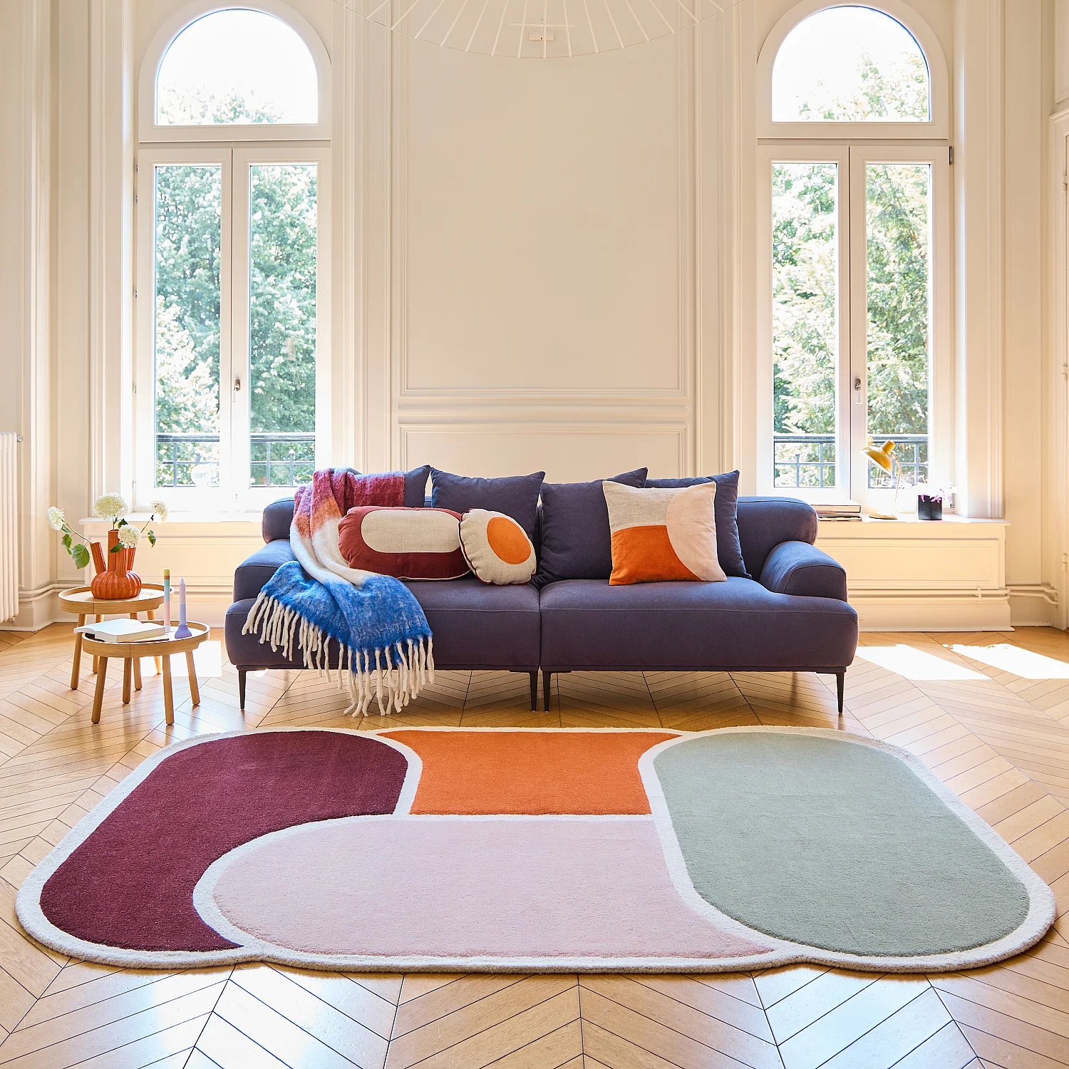Tapis tufté et bouclette en laine - 170 x 240 cm - Bordeaux et orange - Design by Floriane Jacques - 1