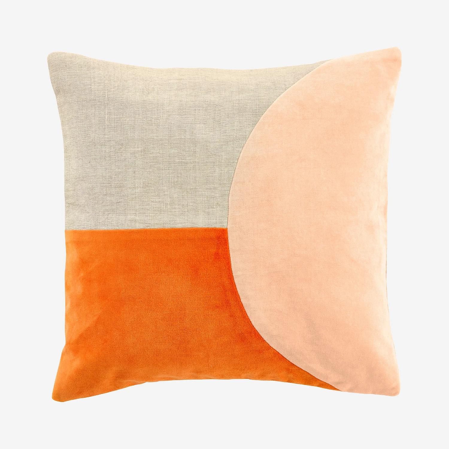 Coussin en lin et coton - 45 x 45 cm - Orange et rose pâle - Design by Floriane Jacques - 2