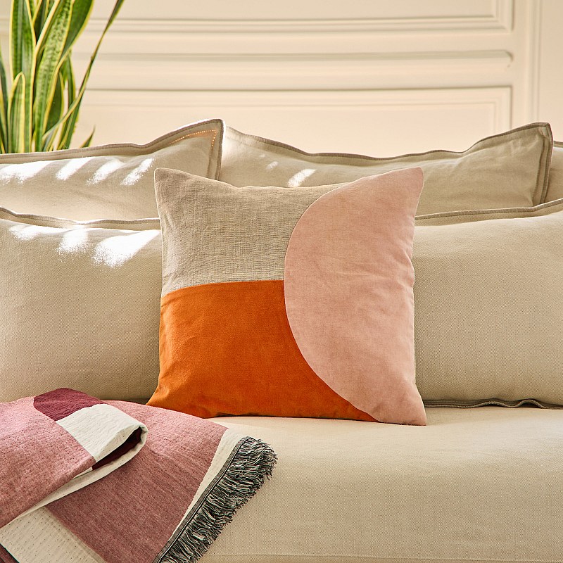 Beryl - Coussin en lin et coton - 45 x 45 cm - Orange et rose - Design ...