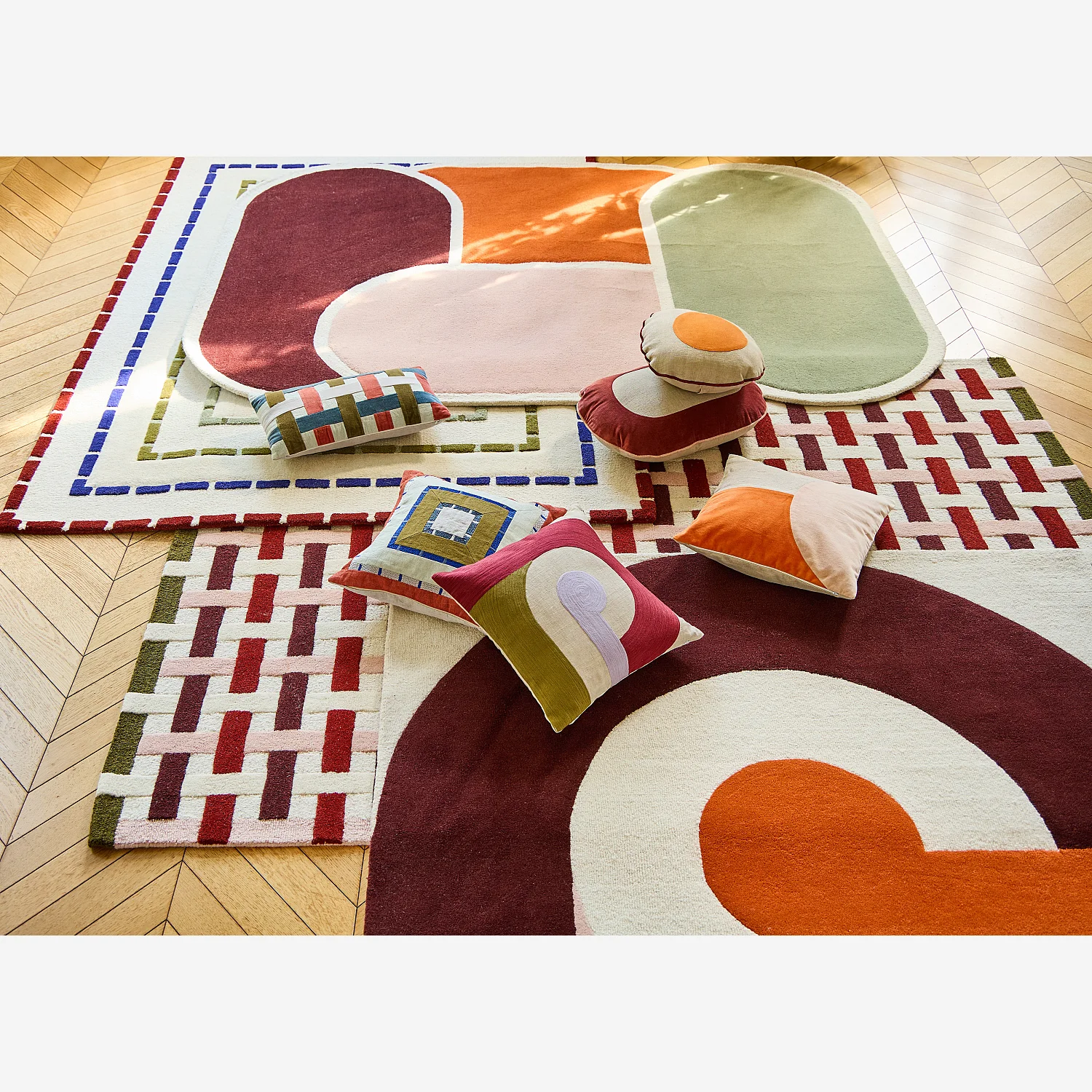 Coussin en lin - 45 x 45 cm - Bronze, bordeaux et lilas - Design by Floriane Jacques - 9