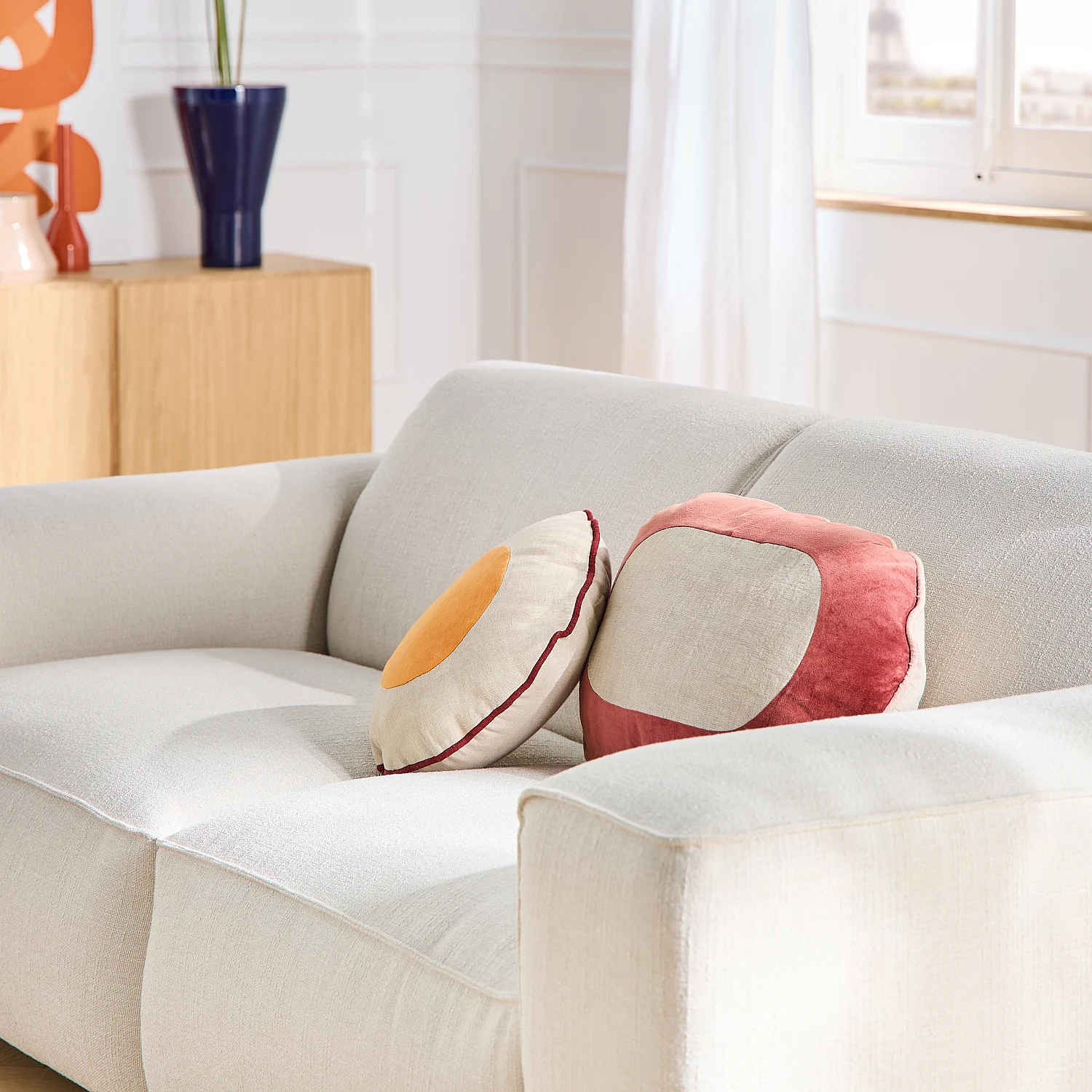 Kissen aus Leinen und Baumwolle - 40 x 60 cm - Beige und Bordeaux - Design by Floriane Jacques - 7