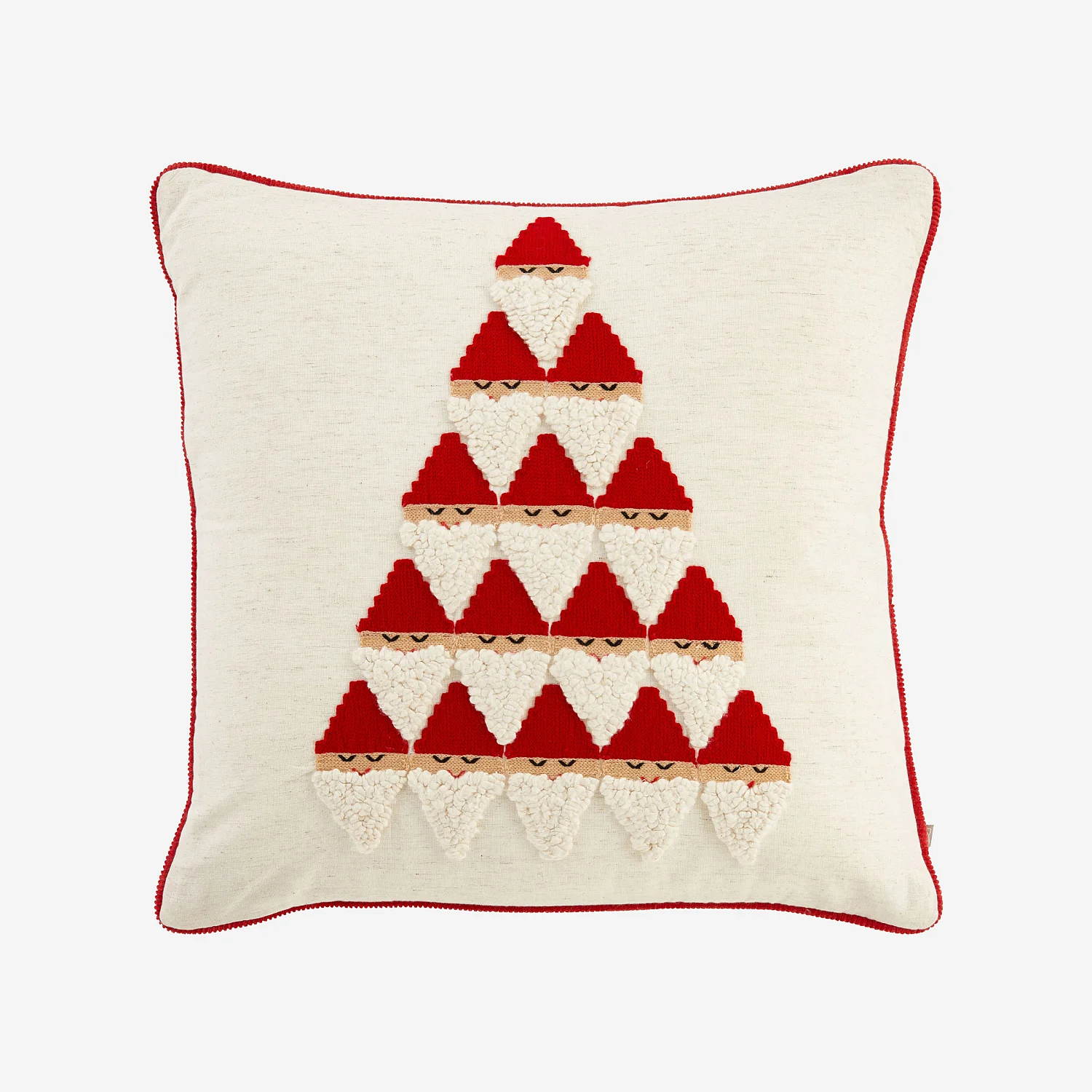 Coussin en lin et coton - 45 x 45 cm - Rouge et Ecru à motifs - 1