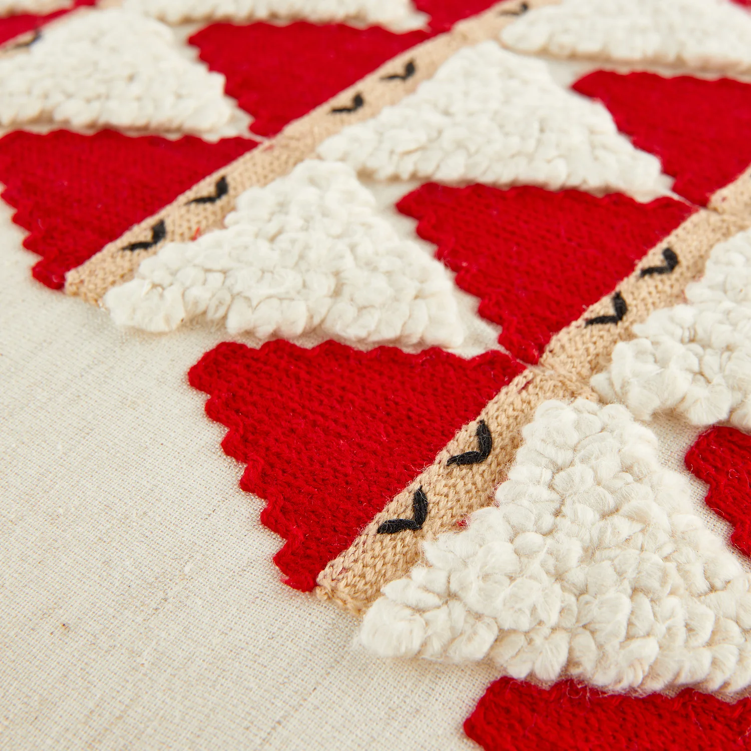 Cuscino in lino e cotone - 45 x 45 cm - Rosso e Écru con motivi - 4