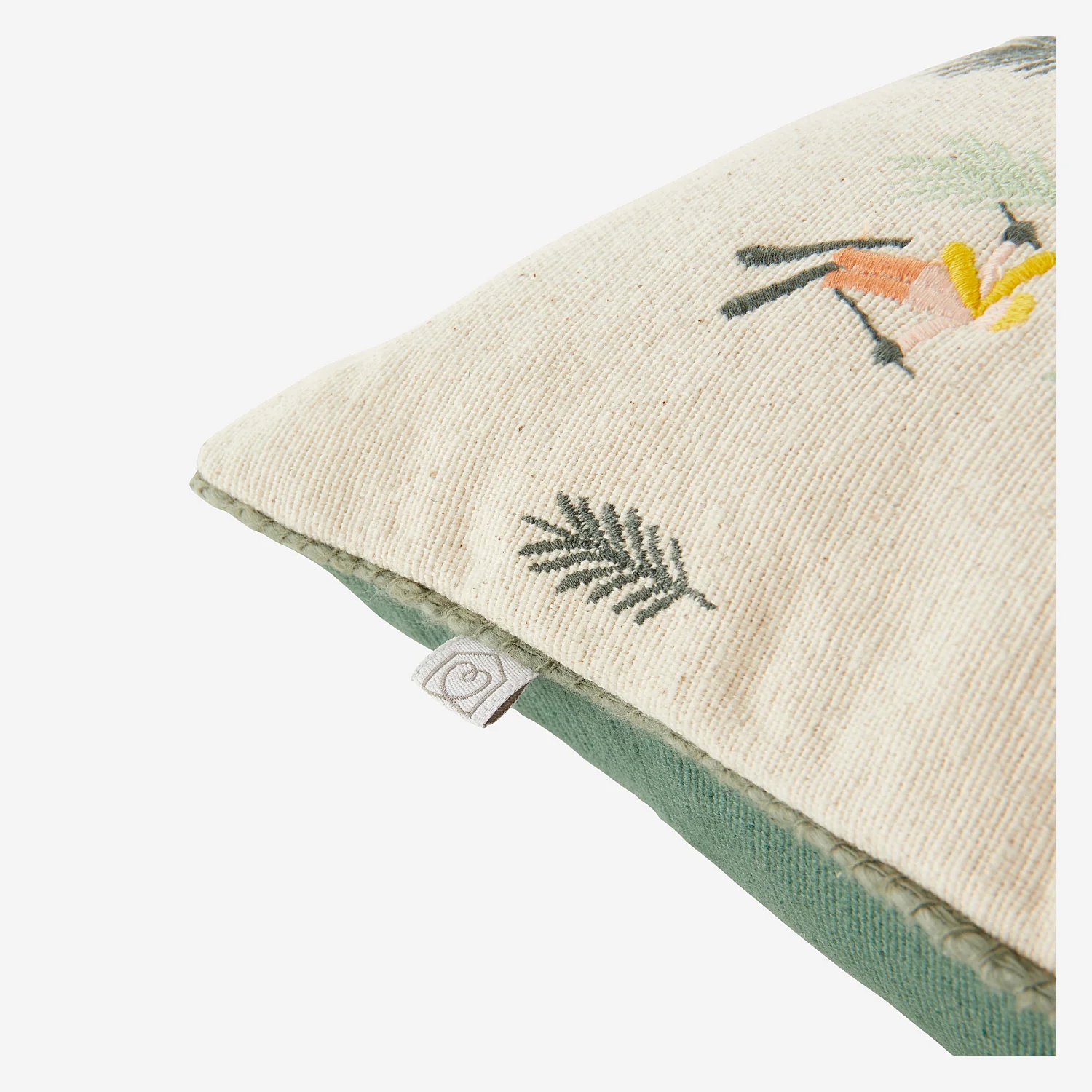 Coussin en coton - 45 x 45 cm - Vert et Ecru à motifs - 5