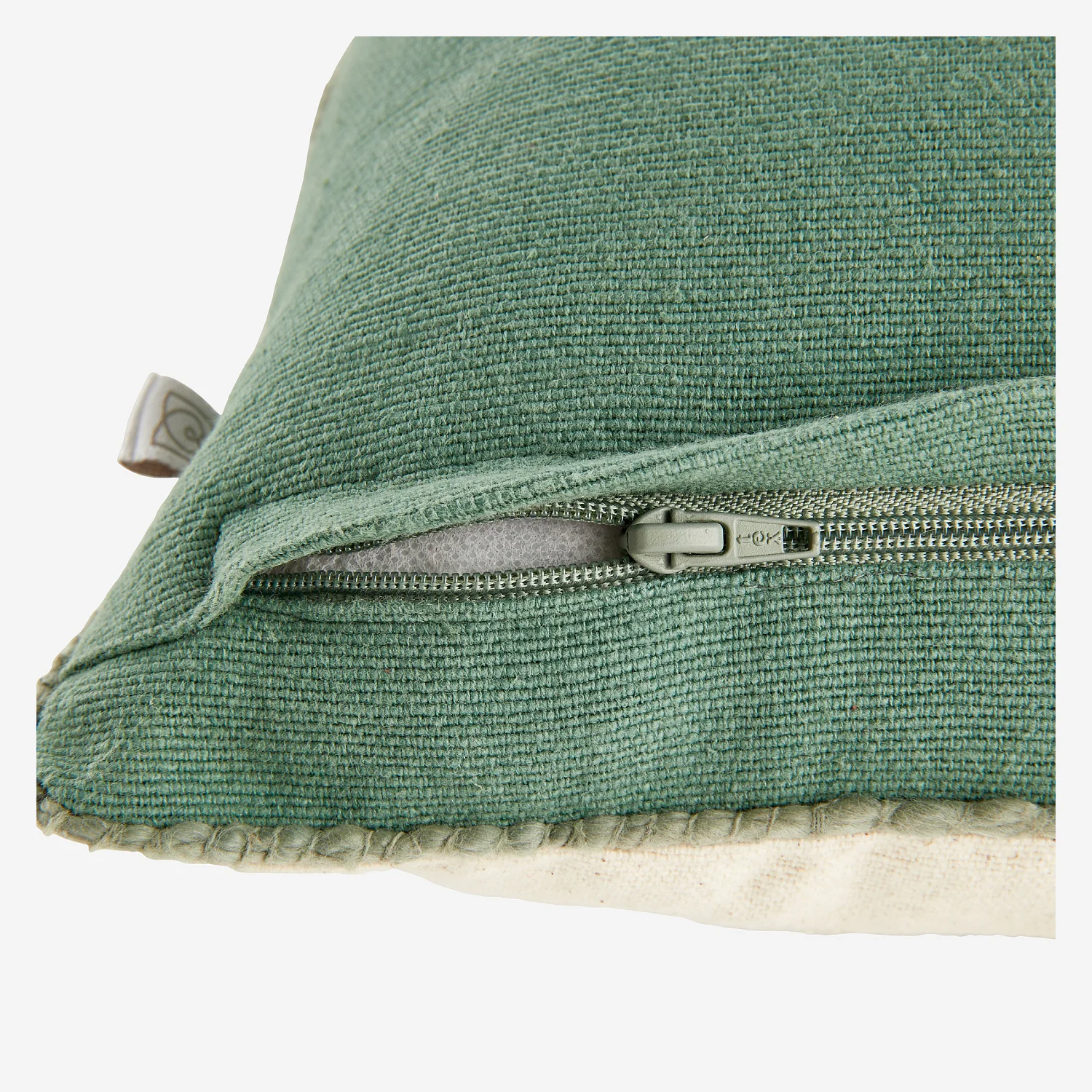 Coussin en coton - 45 x 45 cm - Vert et Ecru à motifs - 8