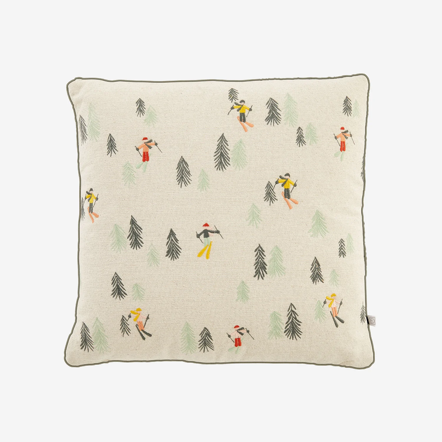 Cuscino in cotone - 45 x 45 cm - Verde e Écru con motivi - 1