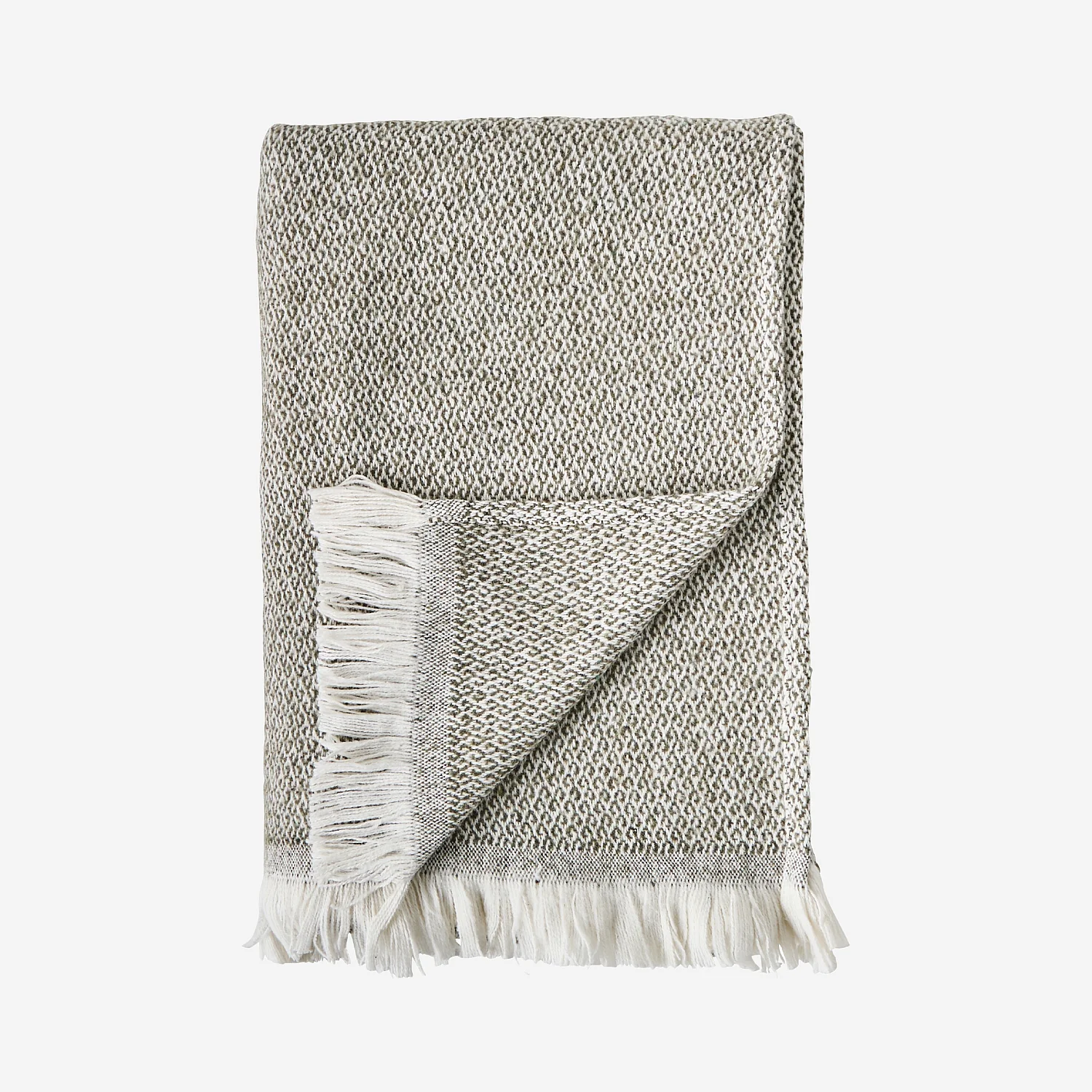 Plaid à franges en coton et laine recyclés - 120 x 180 cm - Vert Kaki - 2