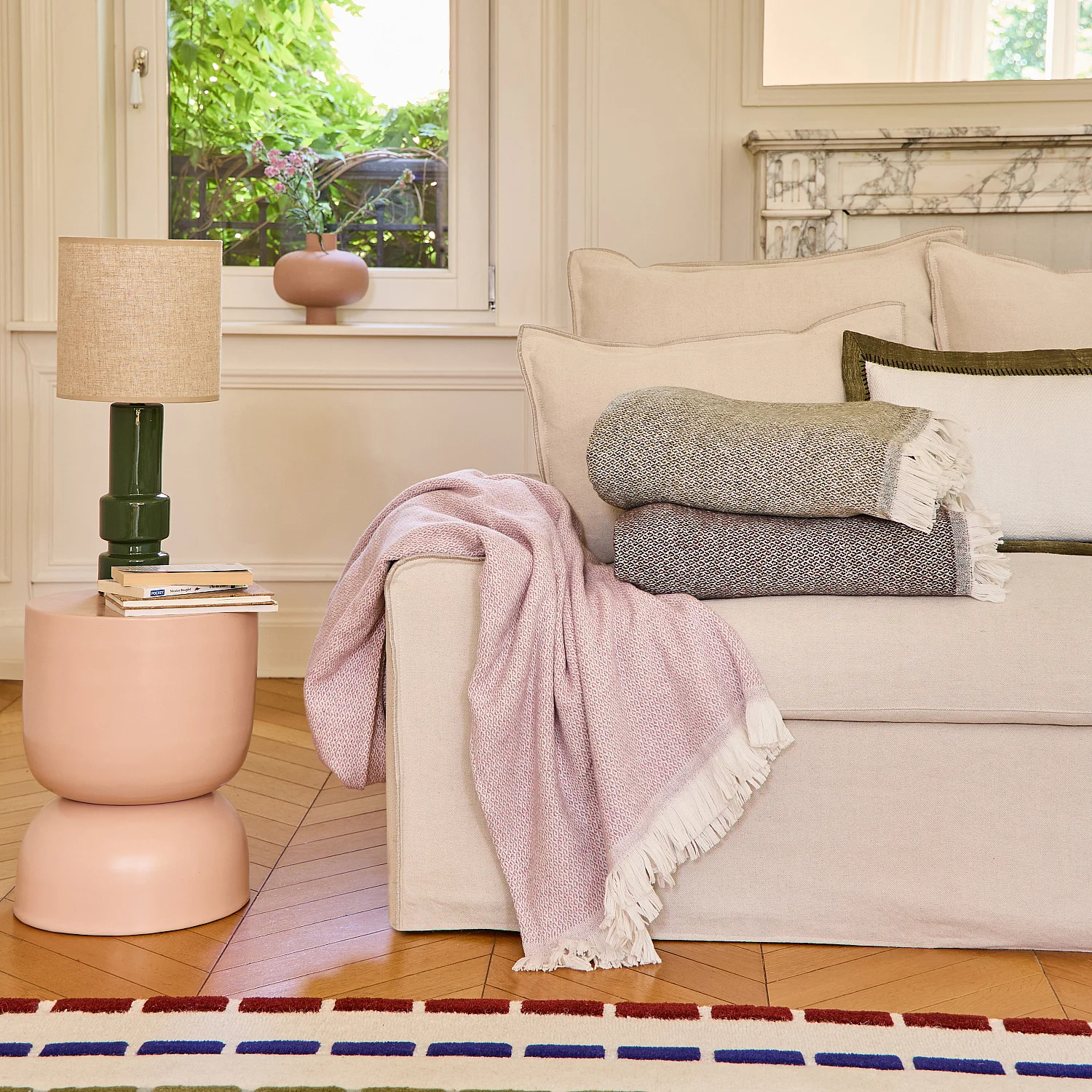 Plaid à franges en coton et laine recyclés - 120 x 180 cm - Vert Kaki - 3