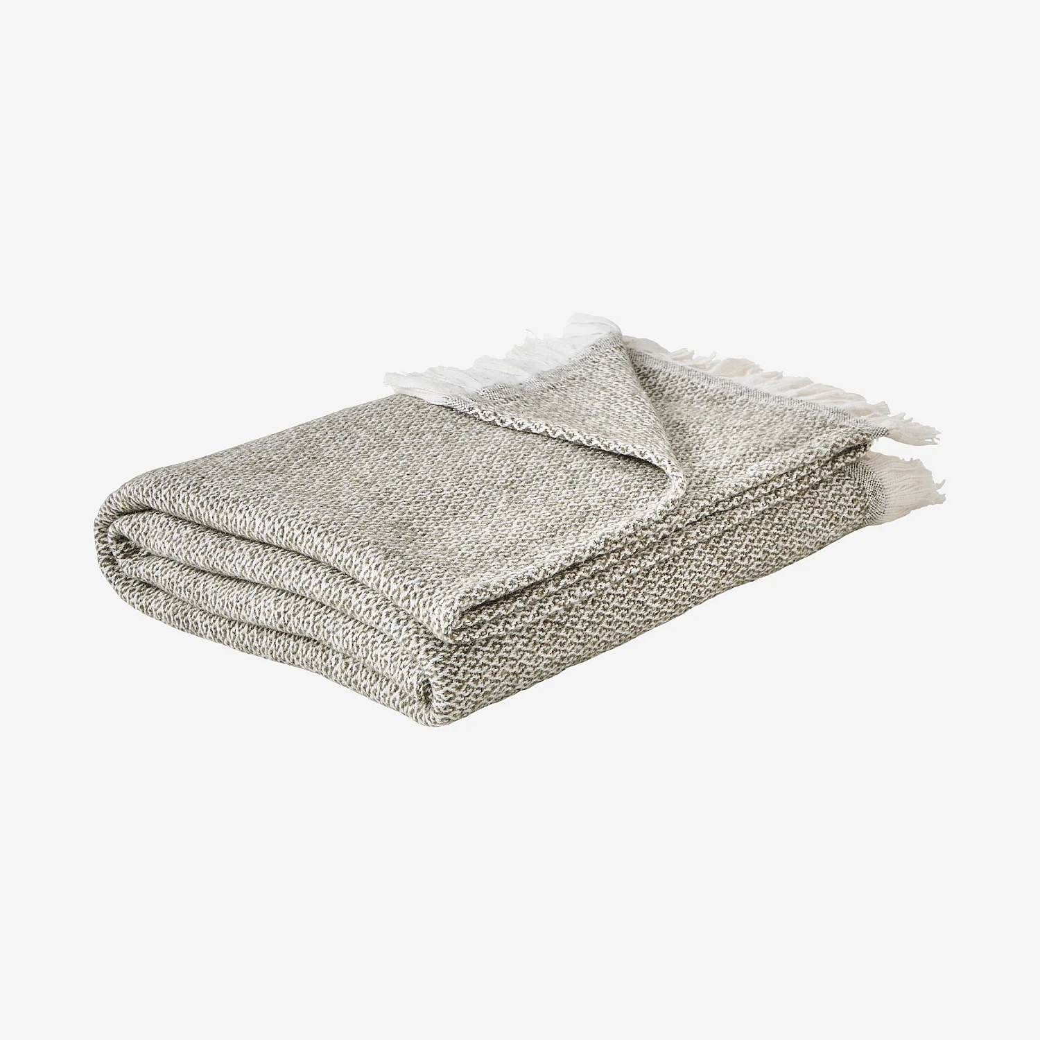 Plaid à franges en coton et laine recyclés - 120 x 180 cm - Vert Kaki - 7