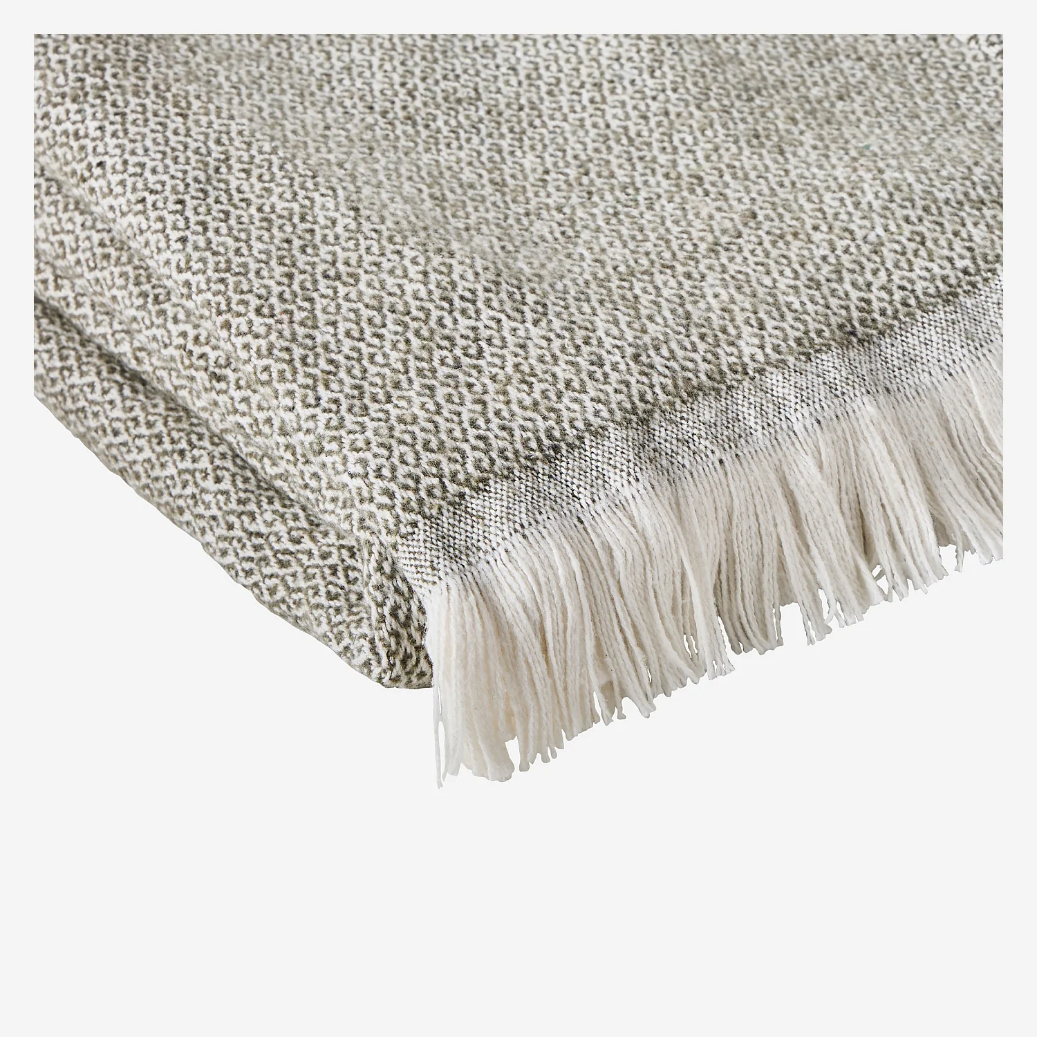 Plaid à franges en coton et laine recyclés - 120 x 180 cm - Vert Kaki - 8