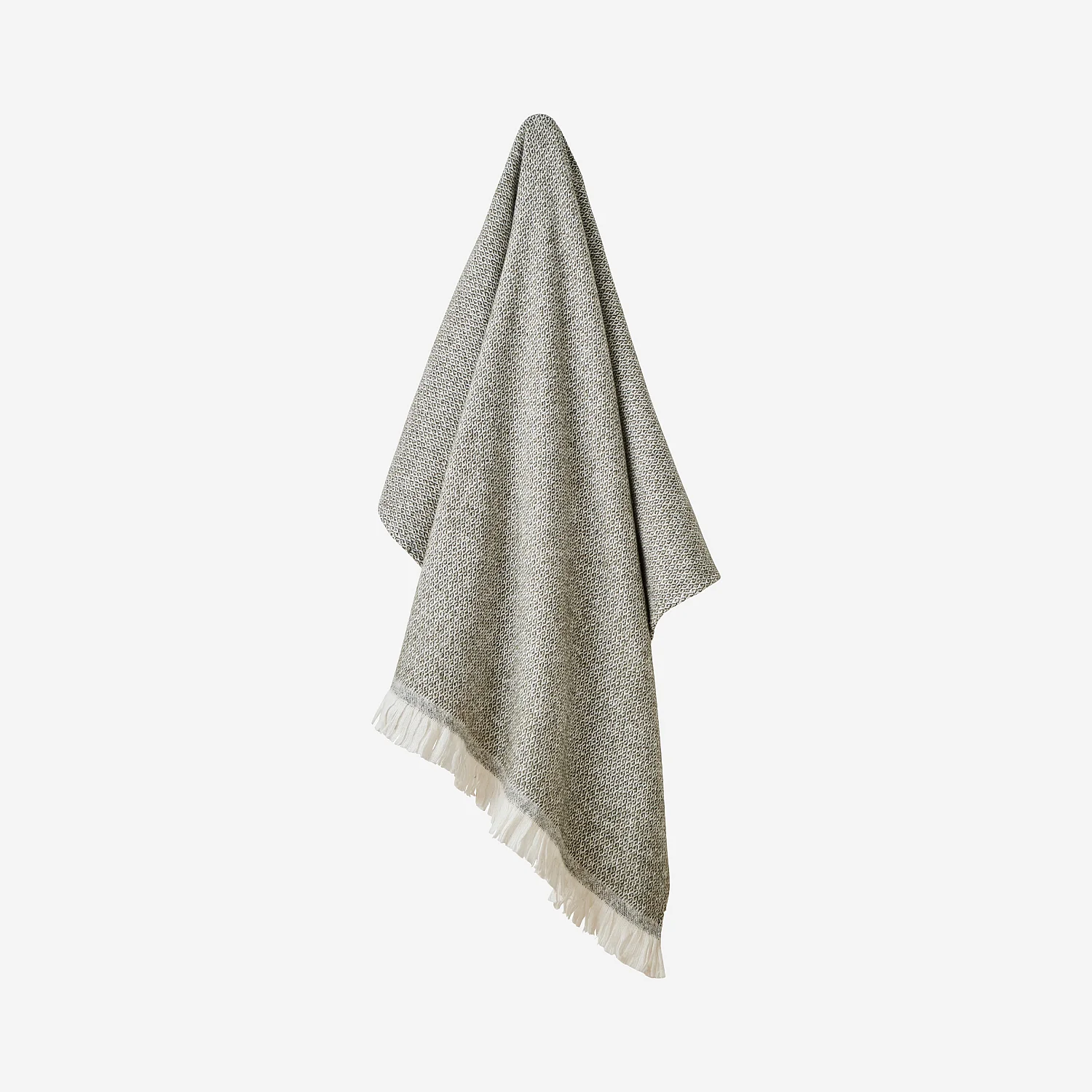 Pluid met franjes van gerecycled katoen en wol - 120 x 180 cm - Kakigroen - 6