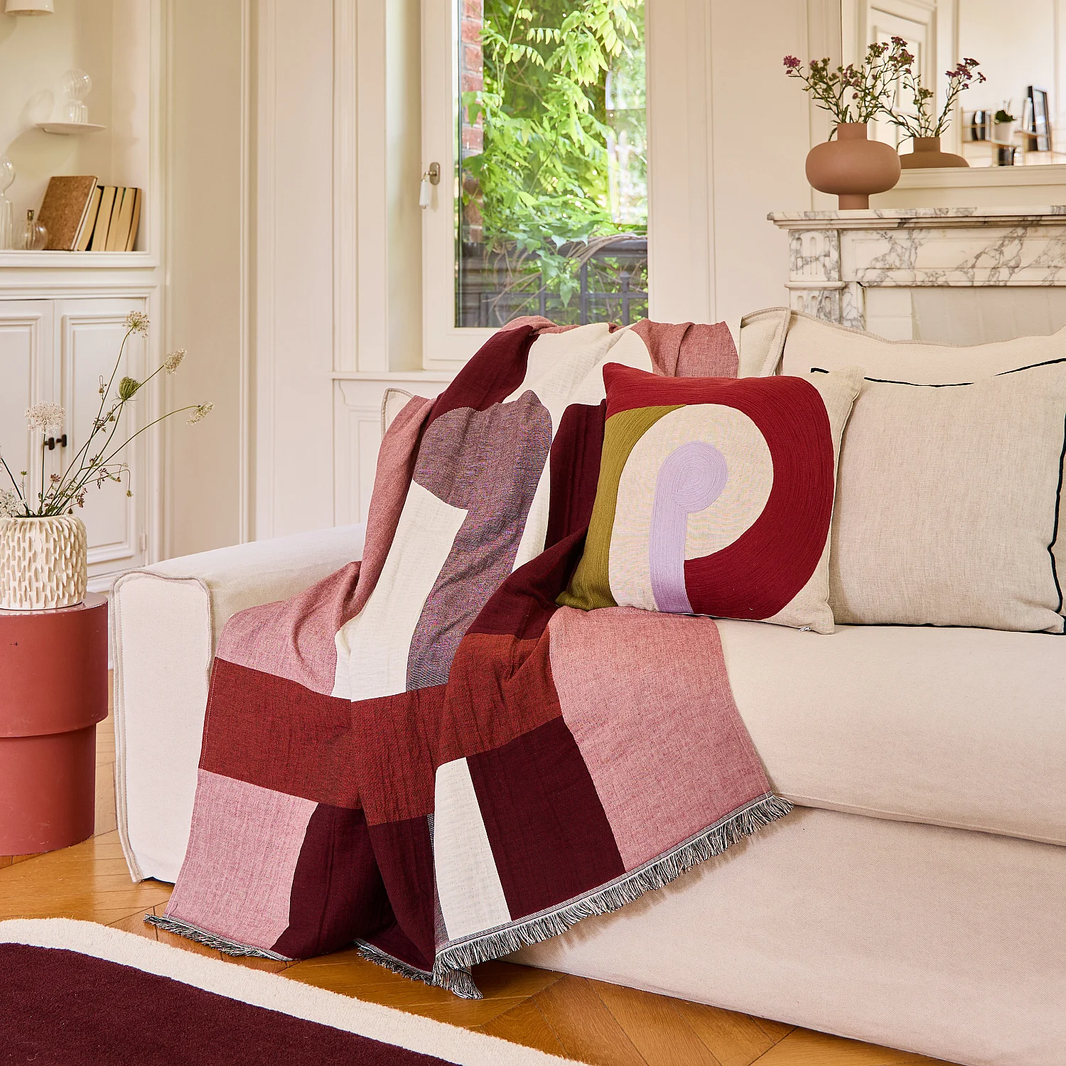 Plaid en coton - 130 x 170 cm - Bordeaux - Design by Floriane Jacques - 1