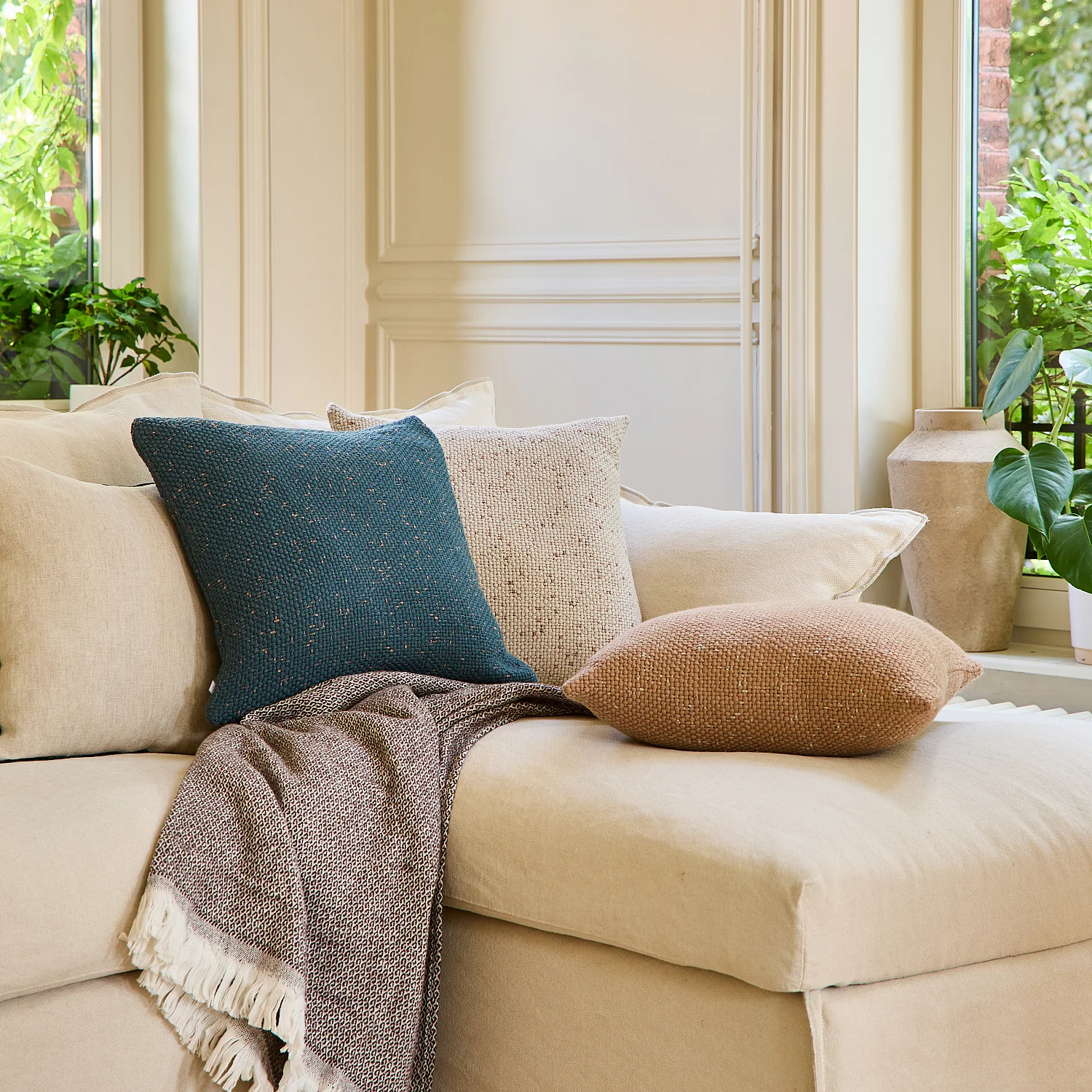 Coussin en laine texturée - 50 x 50 cm - Bleu canard - 3