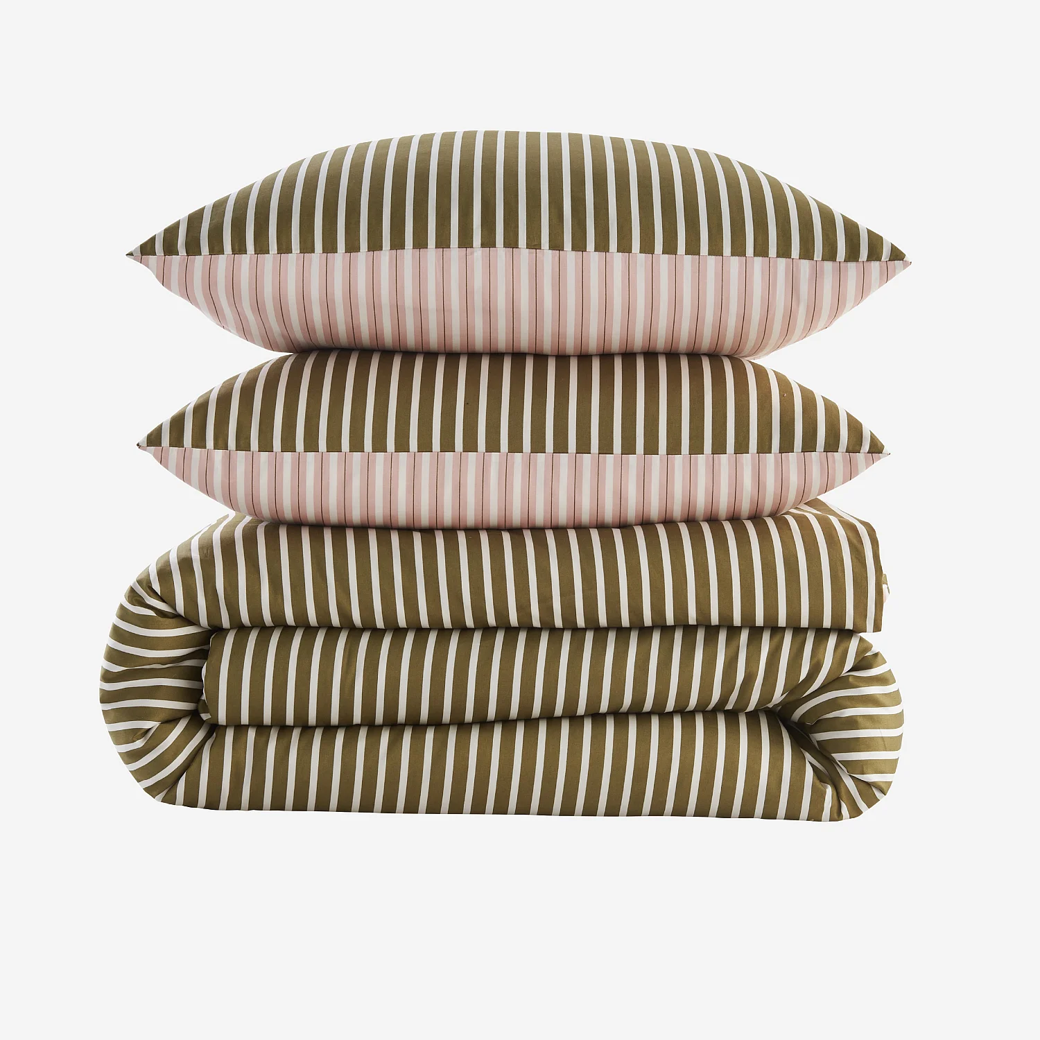 Juego de cama en satén de algodón orgánico - 240 x 220 cm - Rosa pálido y verde - 2