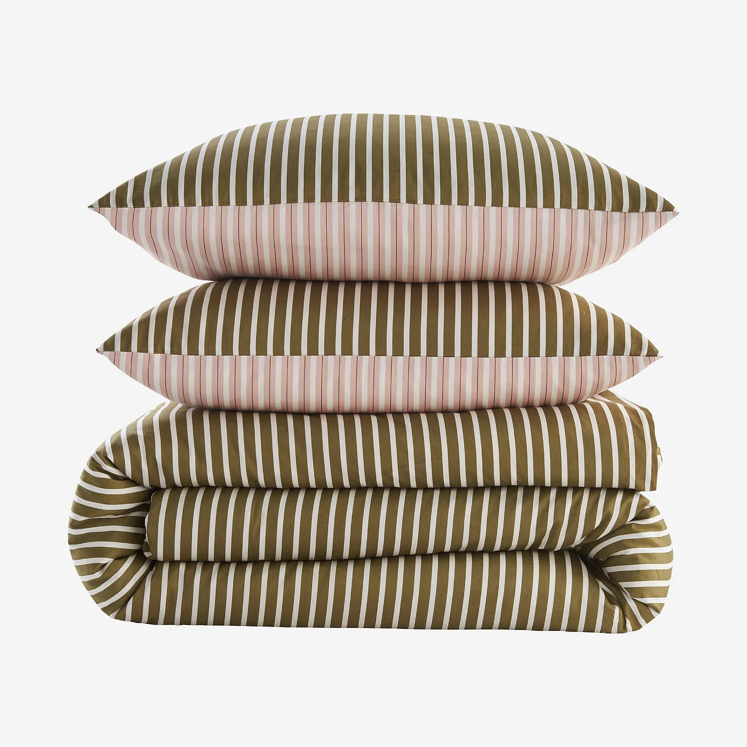 Juego de cama de satén de algodón orgánico - 260 x 240 cm - Rosa claro y verde - 2