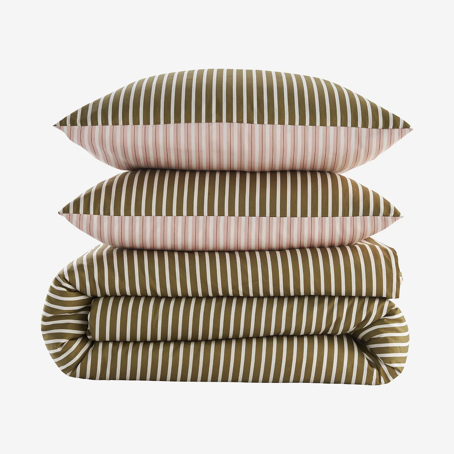 Parure de lit en satin de coton bio - 260 x 240 cm - Rose pâle et vert - 2