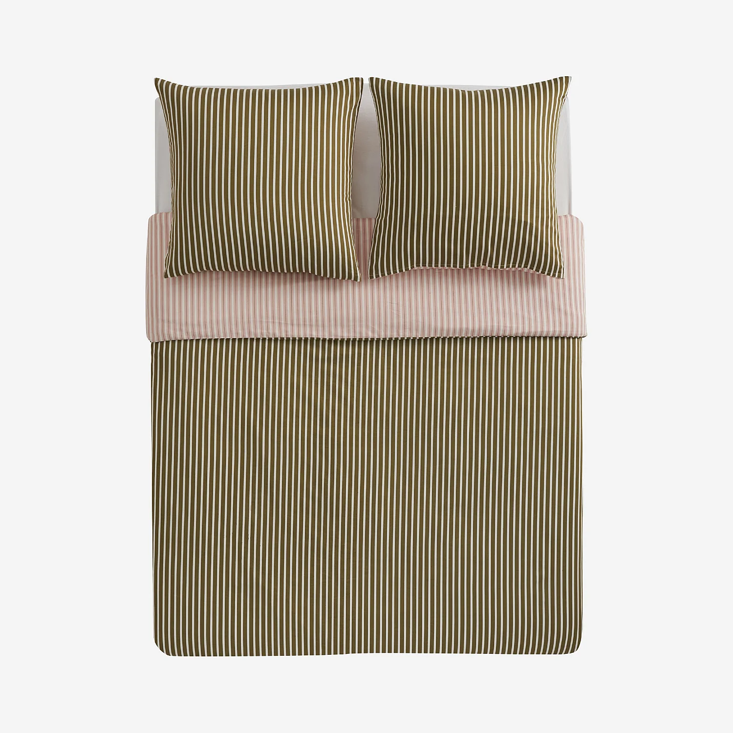Parure de lit en satin de coton bio - 260 x 240 cm - Rose pâle et vert - 4