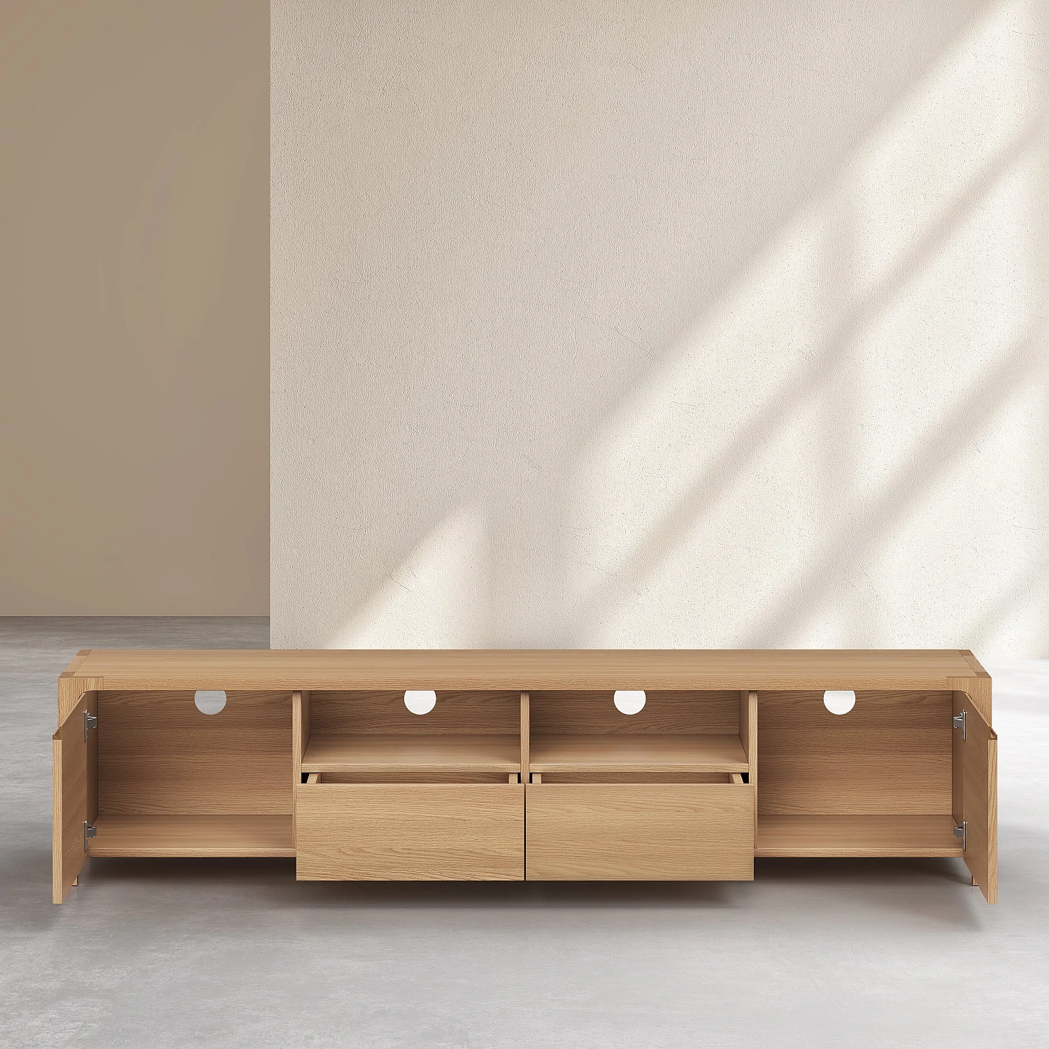 Meuble TV 2 portes 2 tiroirs en chêne - Naturel - Design by Hélèna Pille - 3