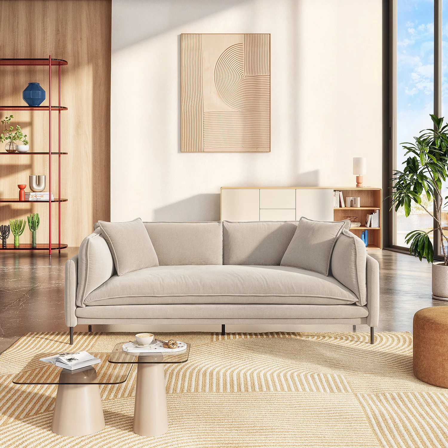 Ensemble canapé 3 places et fauteuil déhoussables en tissu garnis de plumes - Taupe - 6