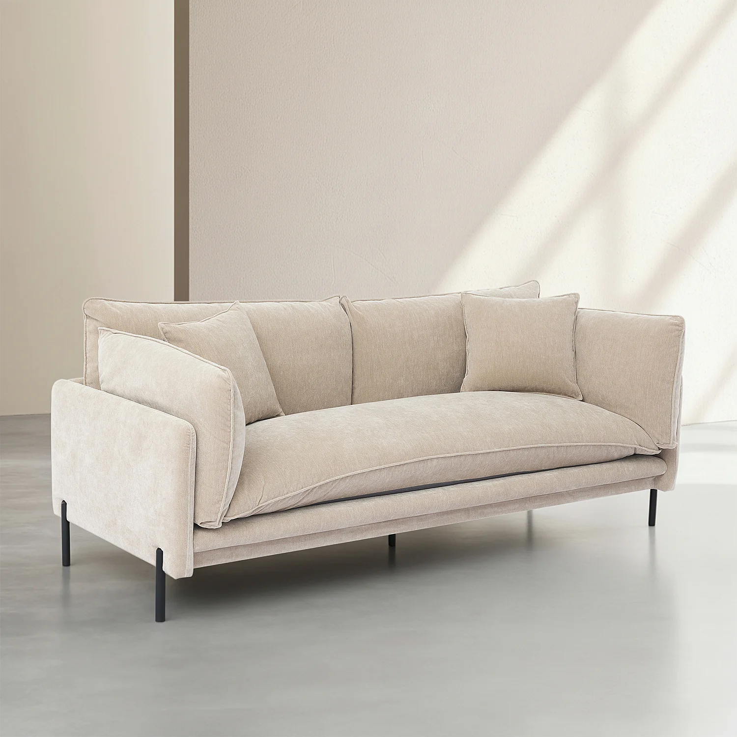 Ensemble canapé 3 places et fauteuil déhoussables en tissu garnis de plumes - Taupe - 7