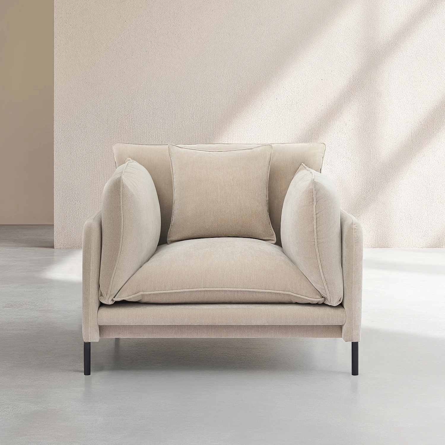 Ensemble canapé 3 places et fauteuil déhoussables en tissu garnis de plumes - Taupe - 5