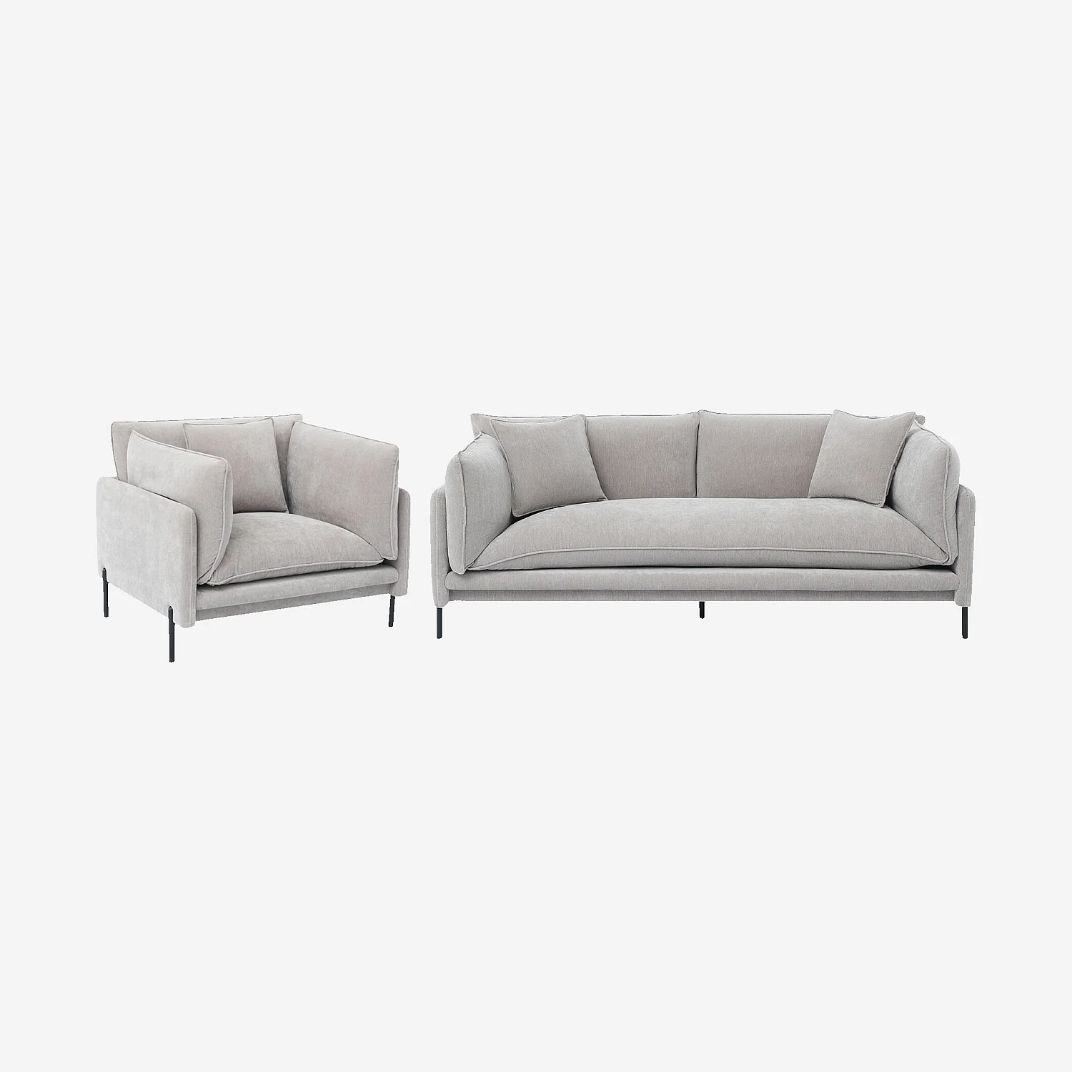 Ensemble canapé 3 places et fauteuil déhoussables en tissu garnis de plumes - Gris perle - 1