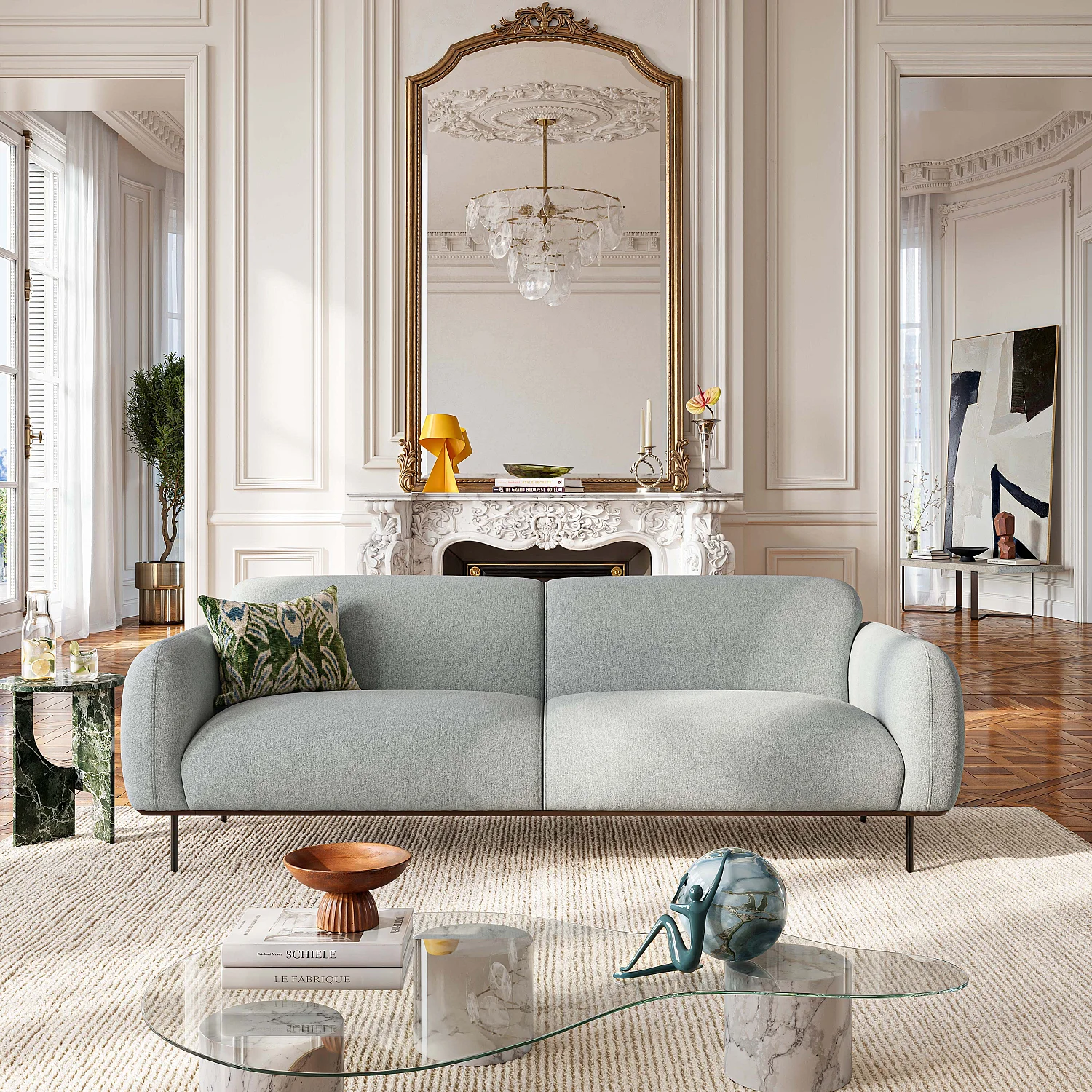 Ensemble canapé 3 places et fauteuil en tissu - Gris mélangé - 11