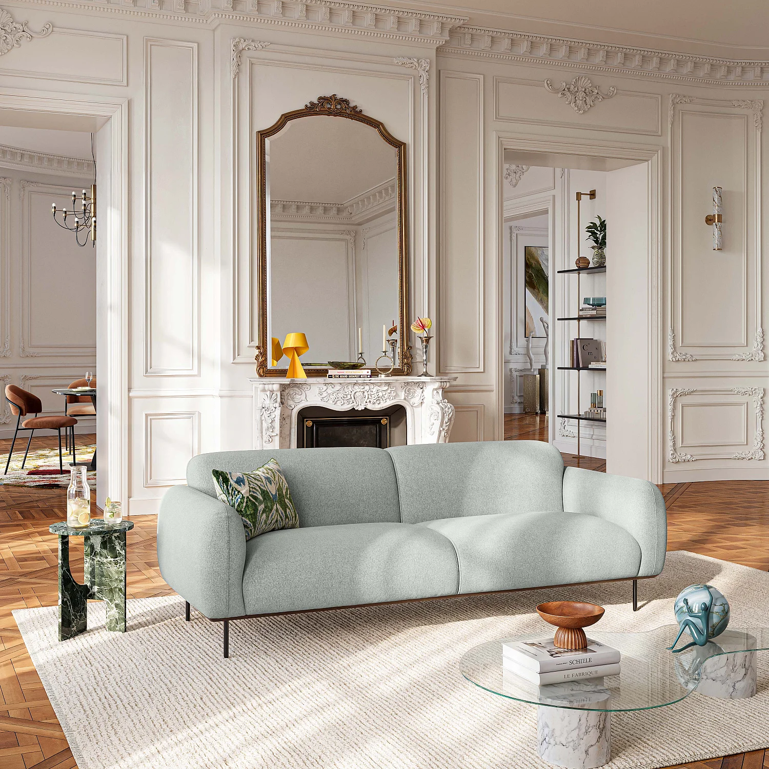 Set divano 3 posti e poltrona in tessuto - Grigio melange - 6