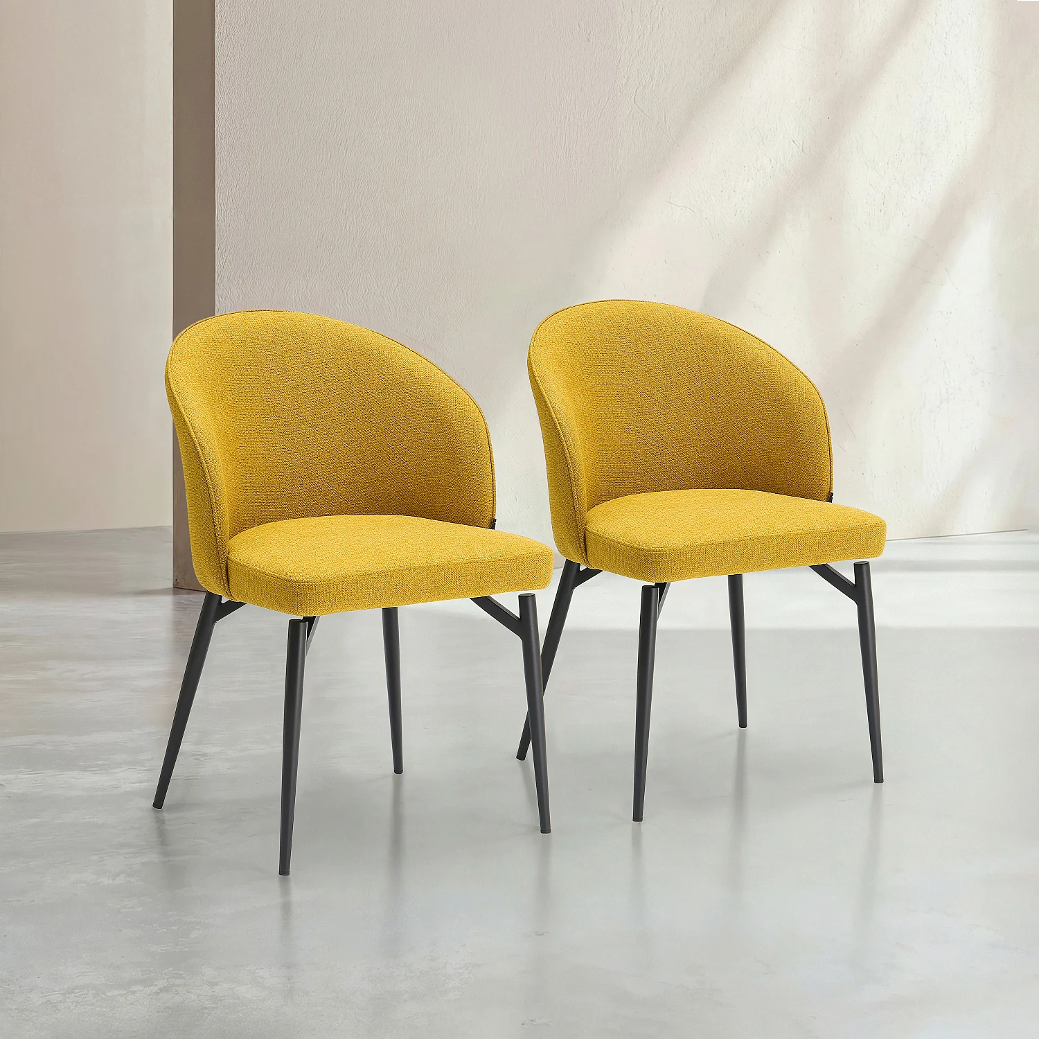 Stuhl 2er-Set - Stoff und Metall- Senfgelb - 1