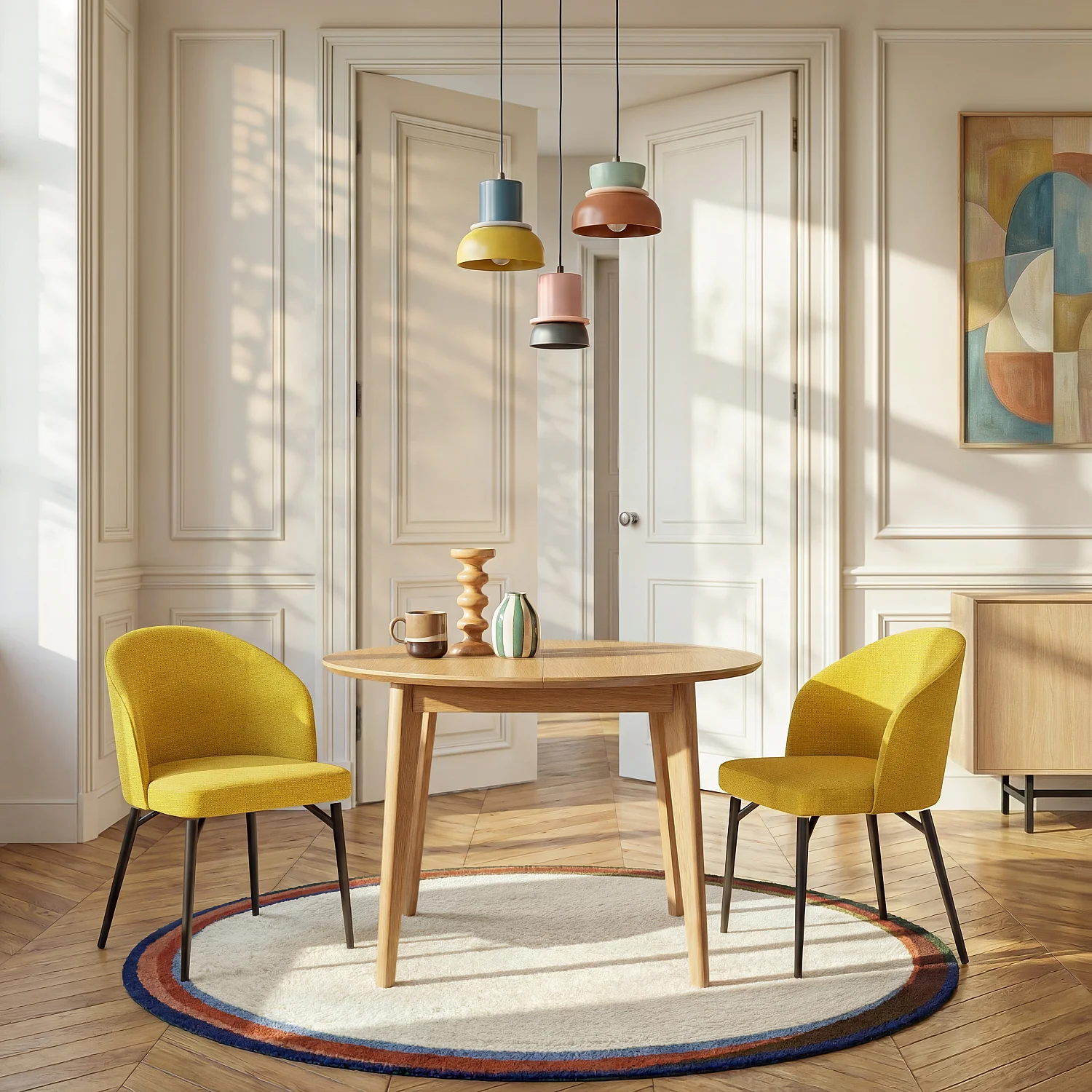 Set med 2 stolar i tyg och metall - Senapsgul - 4