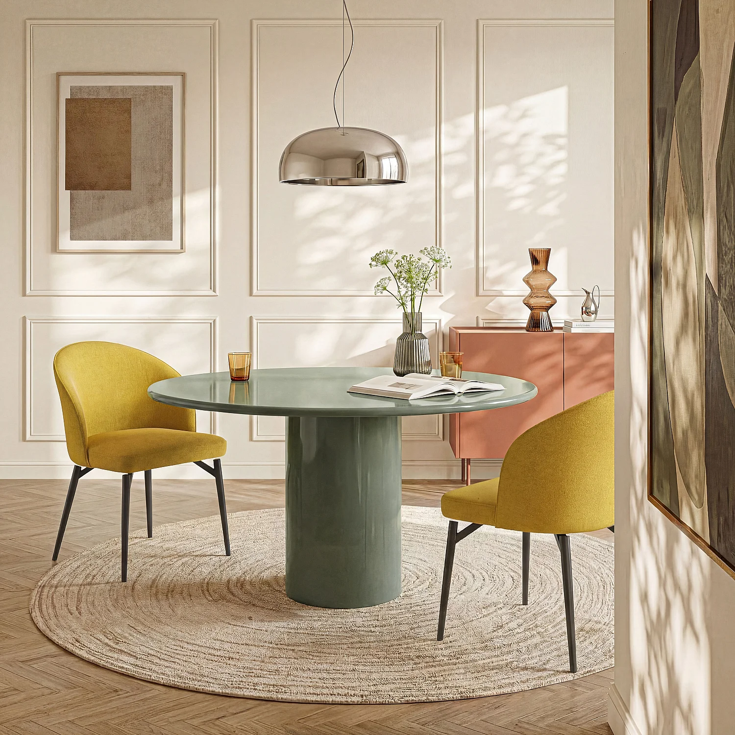 Conjunto de 2 sillas de tejido y metal - Amarillo mostaza - 7