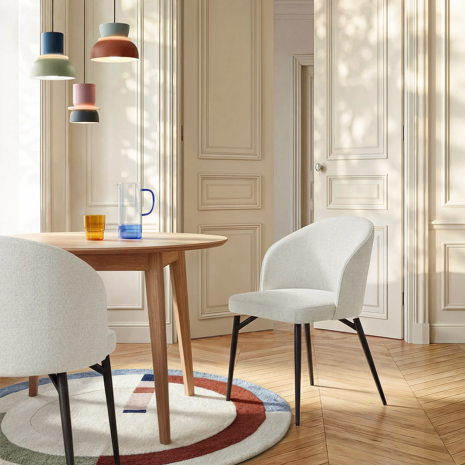 Sett med 2 stoler i stoff og metall - Beige - 4