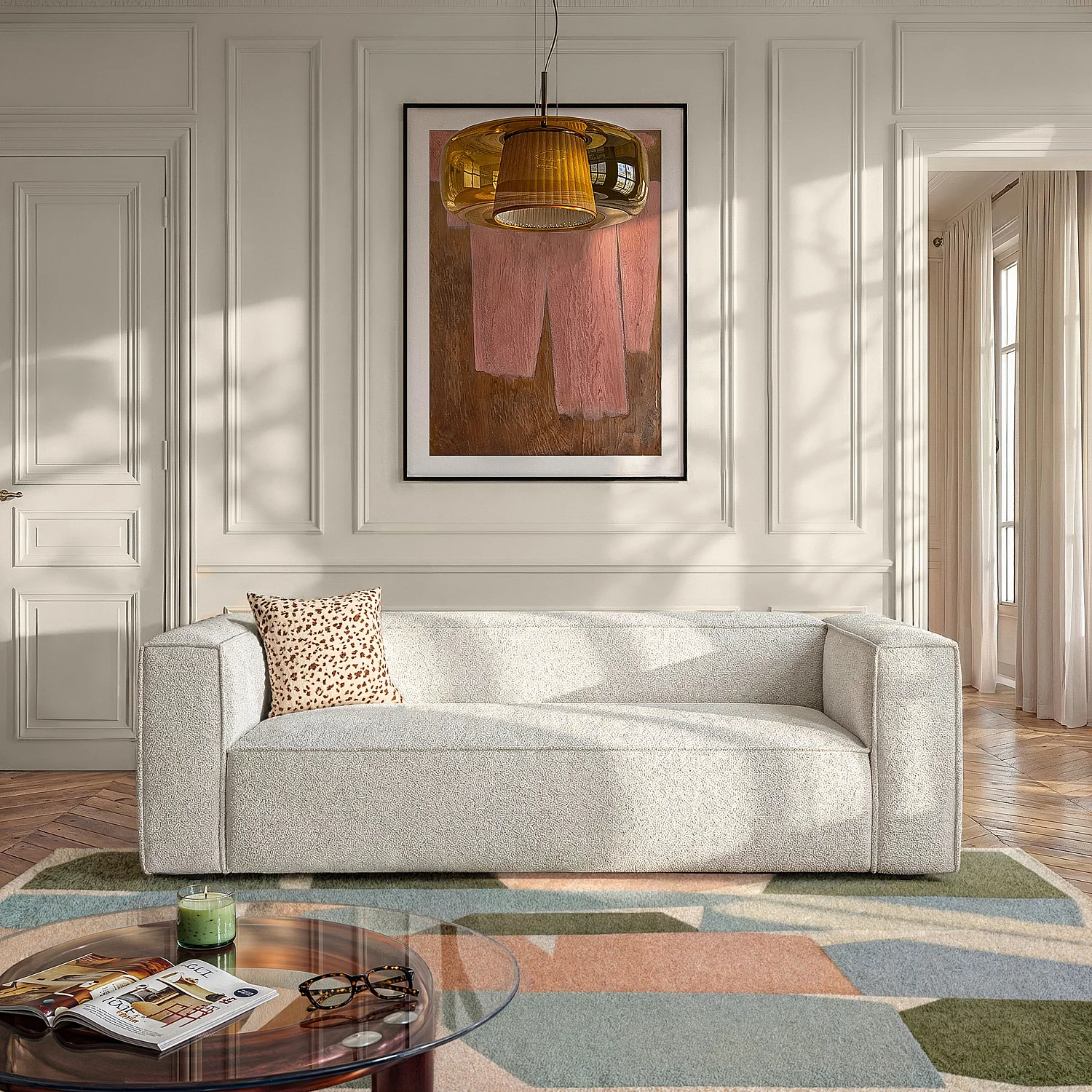 Divano 2 posti in tessuto bouclé - Beige melange - 1