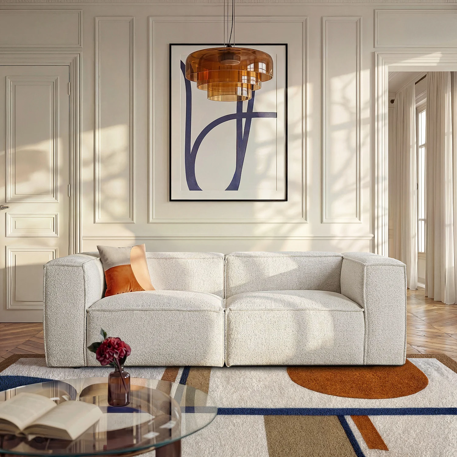 Divano 3 posti in tessuto bouclé - Beige melange - 3