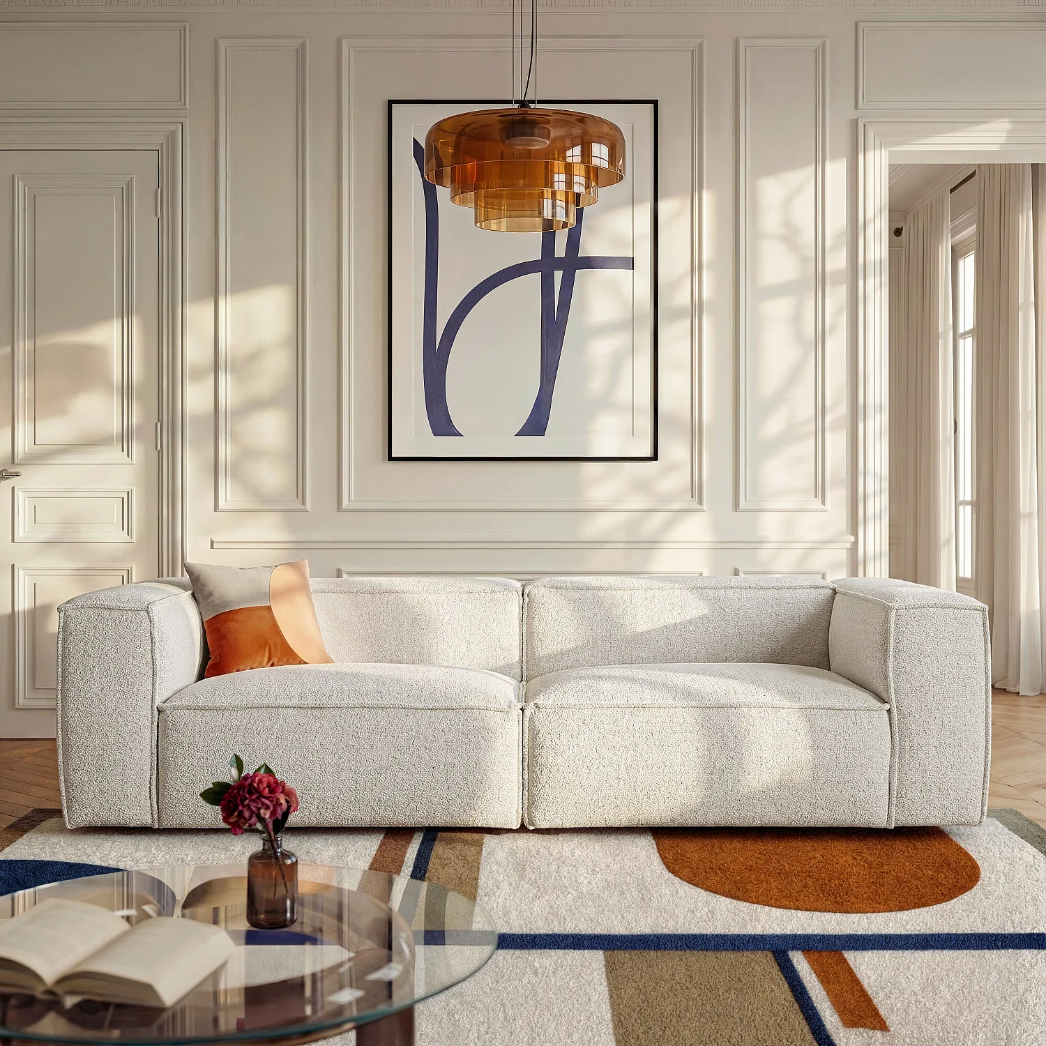 Divano 4 posti in tessuto bouclé - Beige melange - 1