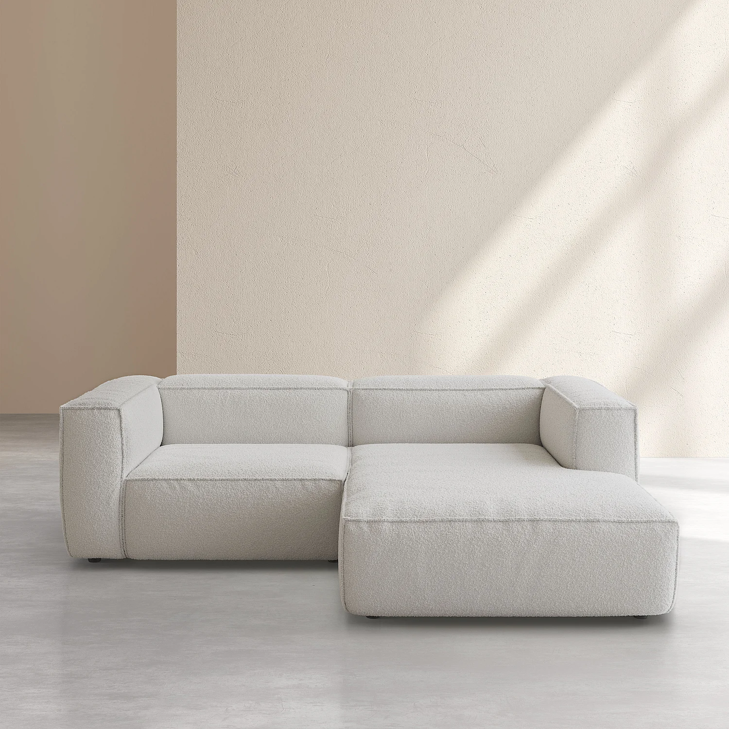 Canapé d'angle droit en tissu bouclette - Beige mélangé - 2