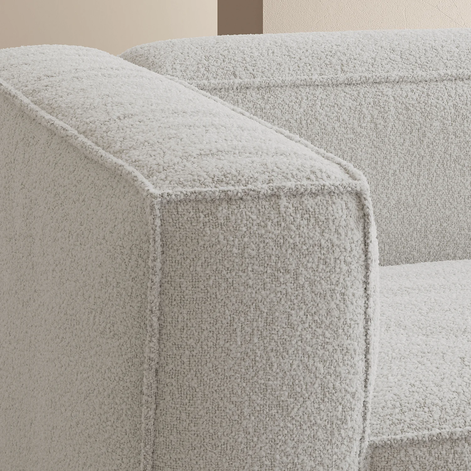 Canapé d'angle droit en tissu bouclette - Beige mélangé - 4