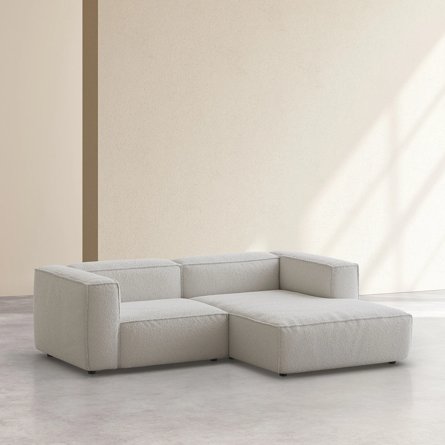 Canapé d'angle droit en tissu bouclette - Beige mélangé - 6