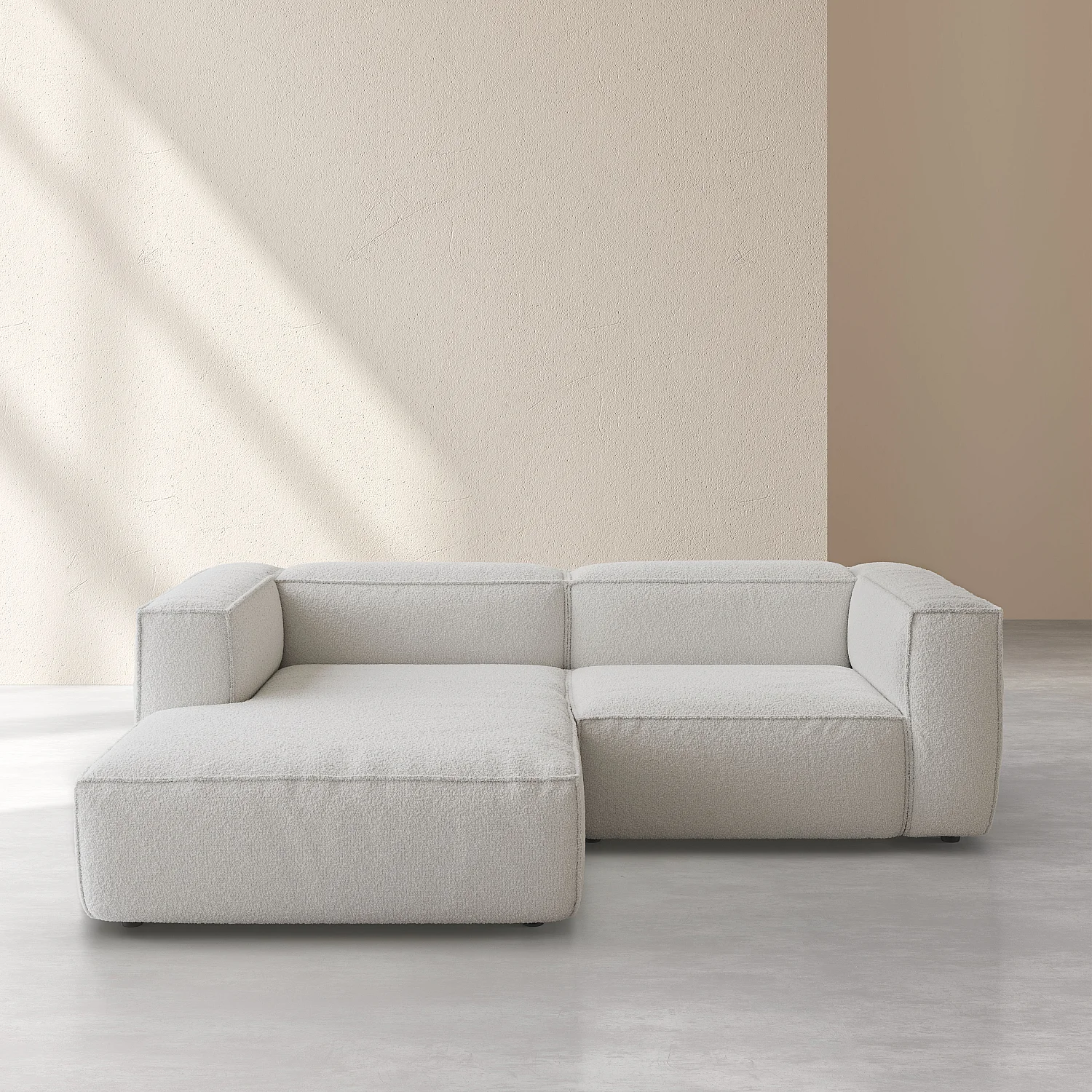 Canapé d'angle gauche en tissu bouclette - Beige mélangé - 2