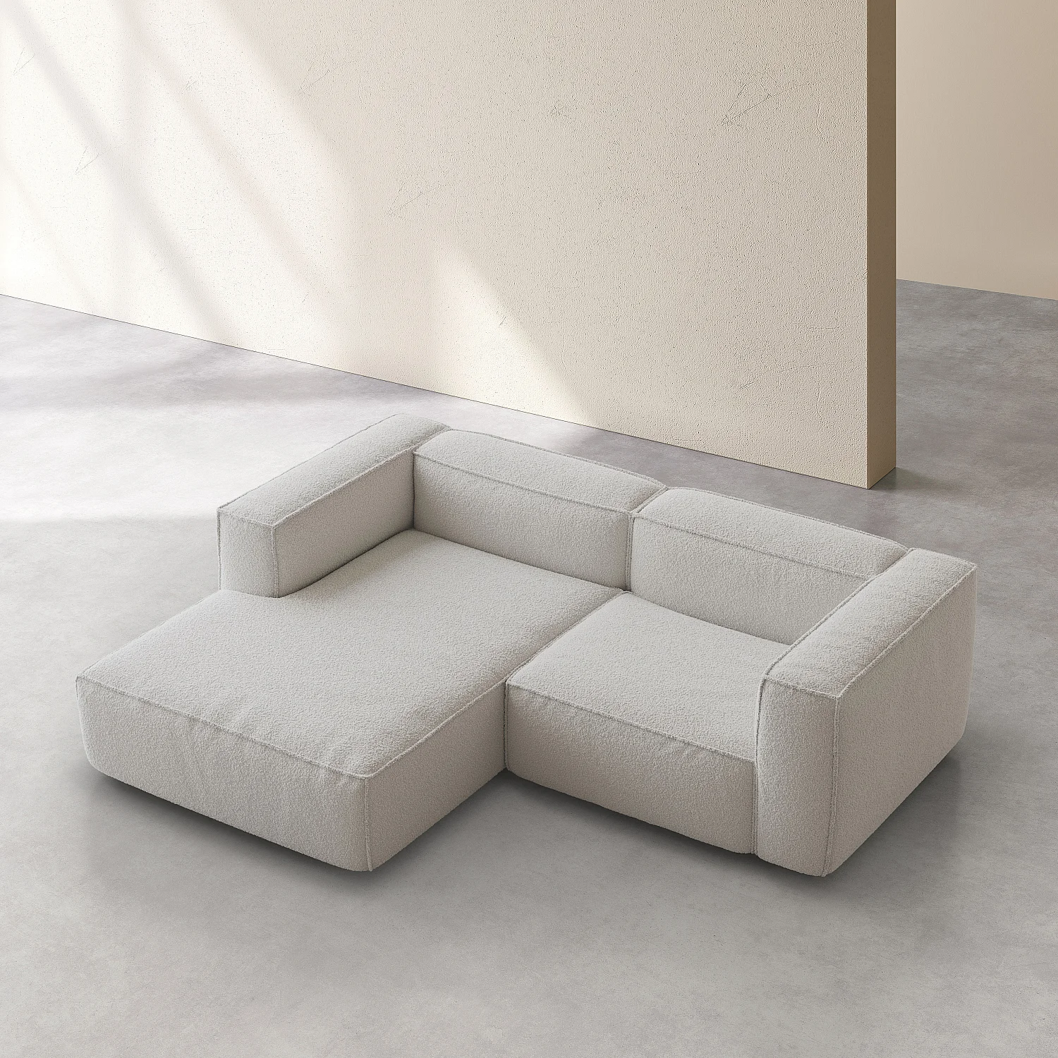 Canapé d'angle gauche en tissu bouclette - Beige mélangé - 8