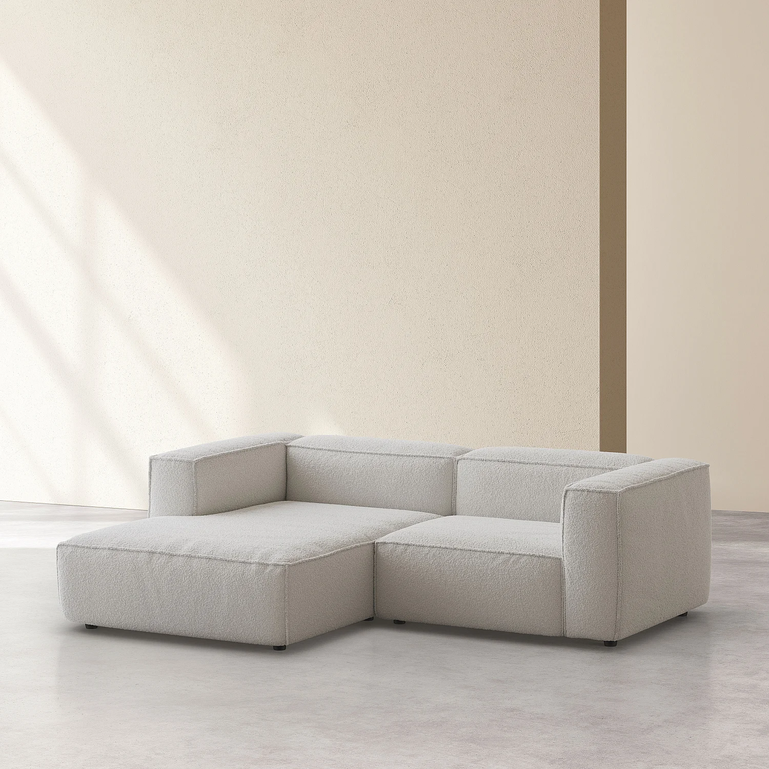 Divano angolare sinistro in tessuto bouclé - Beige melange - 6