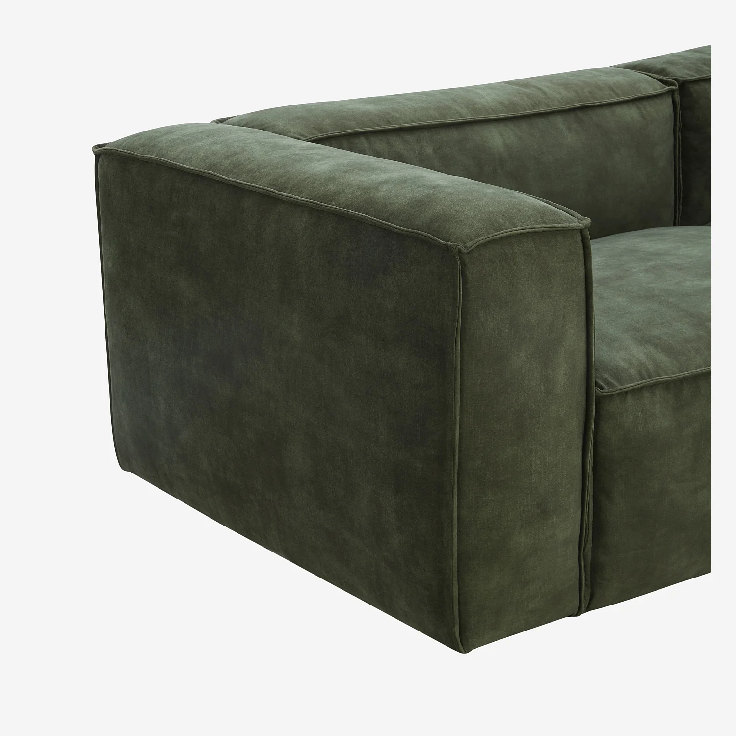 Canapé d'angle droit en velours - Vert kaki - 2