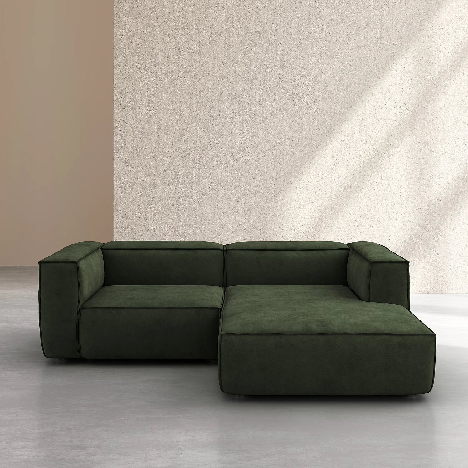 Divano angolare destro in velluto - Verde kaki - 5