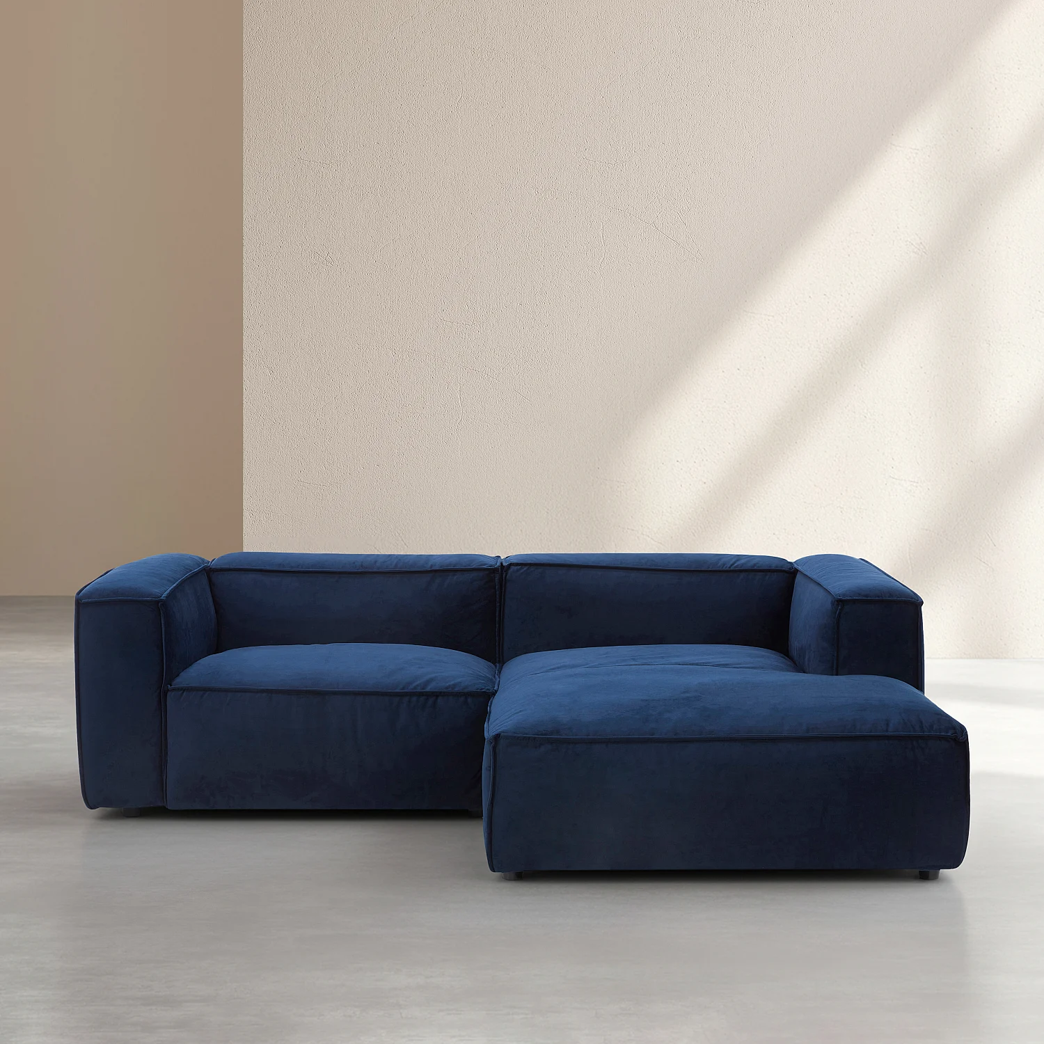 Divano angolare destro in velluto - Blu marino - 1