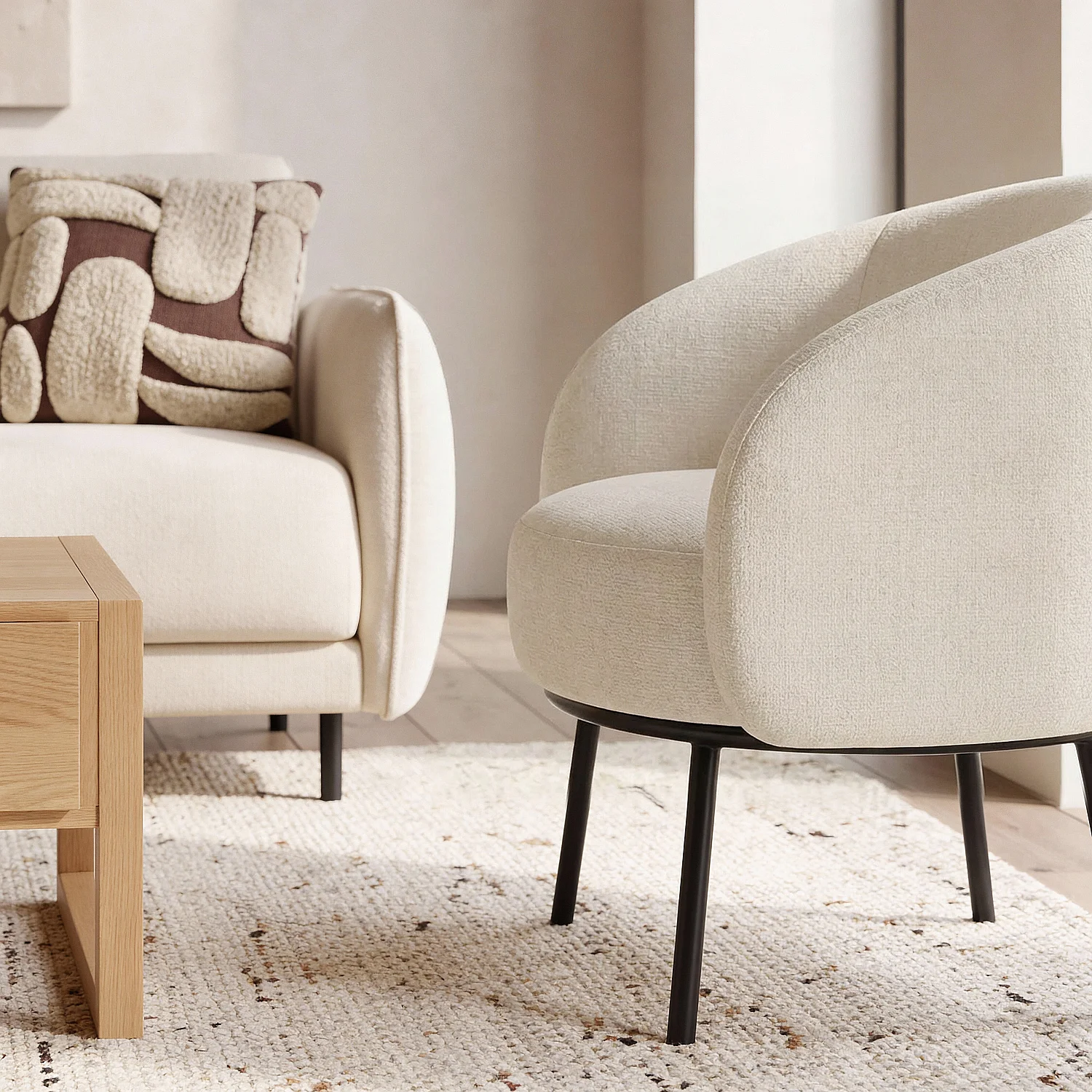 Poltrona in tessuto chenille e metallo nero - Avorio - Design by Adrien Carvès - 1